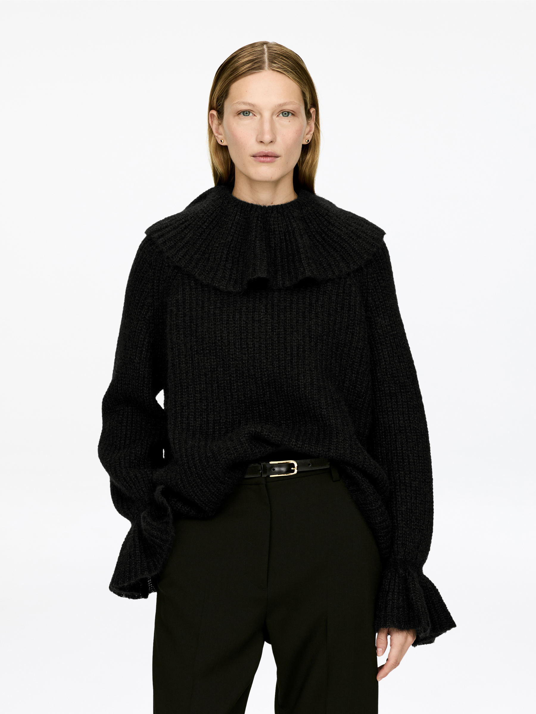 Mohair-Wool Blend Ruffle Jumper-#272627-17353