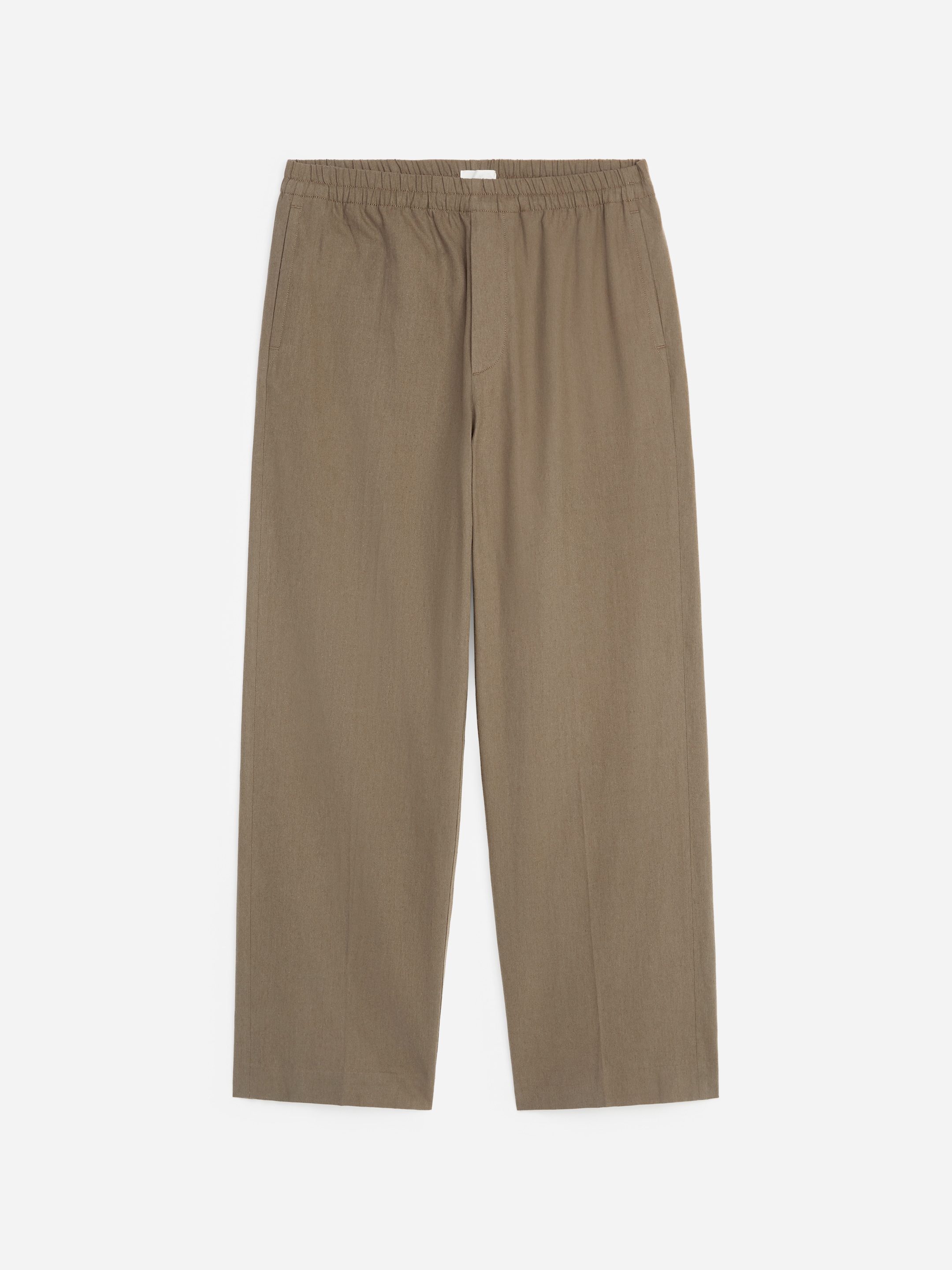 Loose Linen Blend Trousers-#6C655F-19446