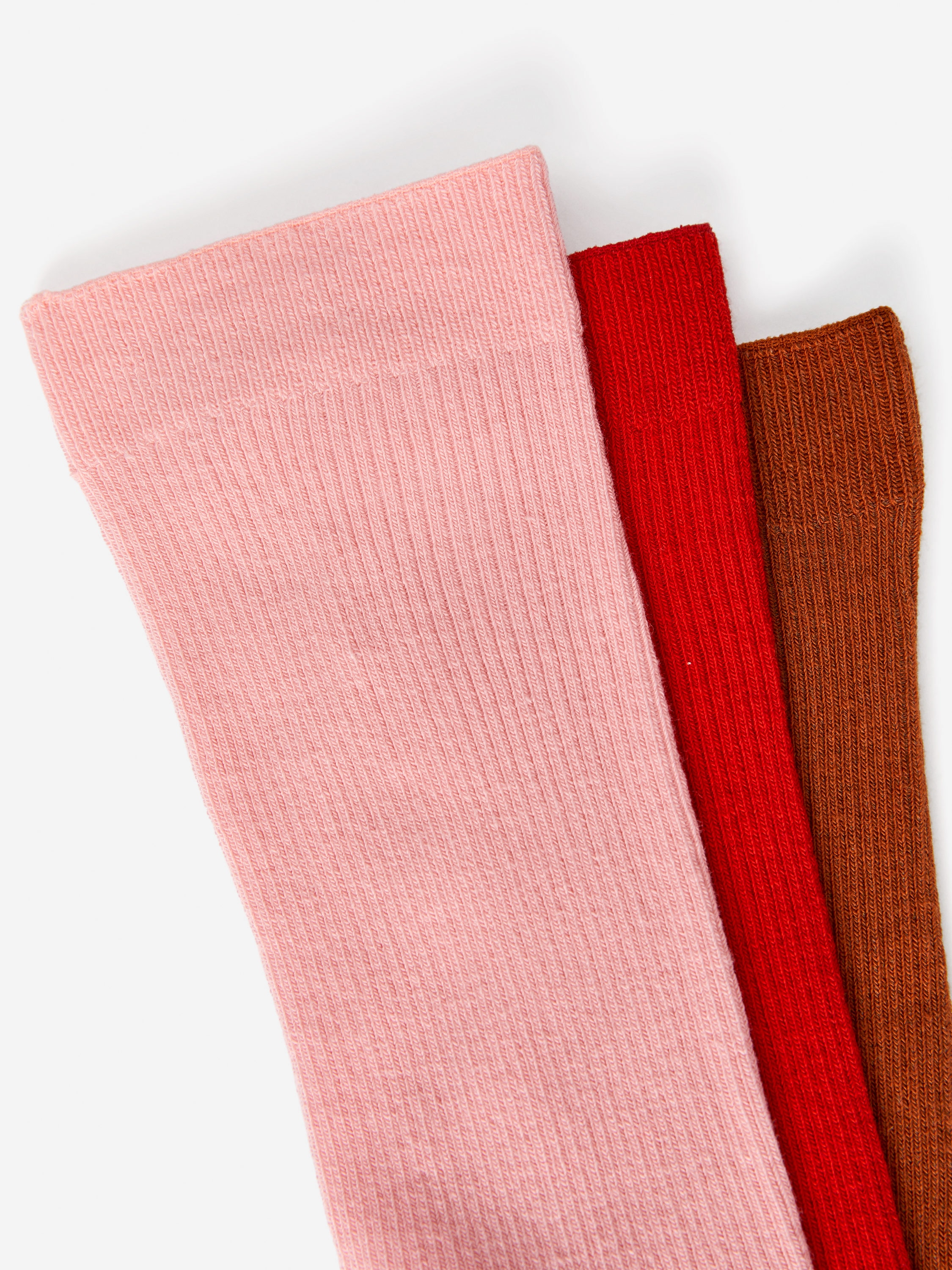 Cotton Rib Socks Set of 3 - Pink/Red/Brown - Women - StillMedia/DescriptiveDetail - 1