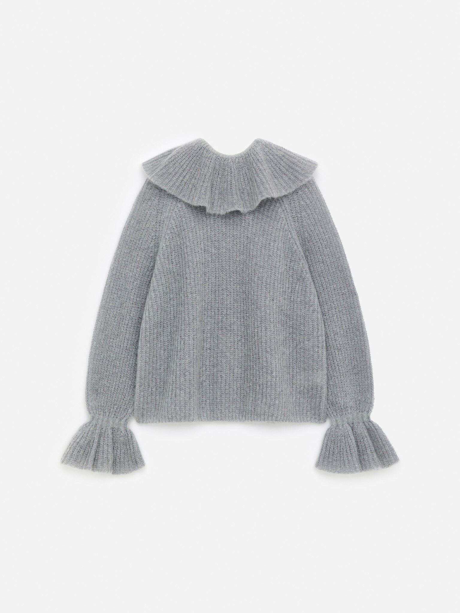 Mohair-Wool Blend Ruffle Jumper - Grey/Black - 2