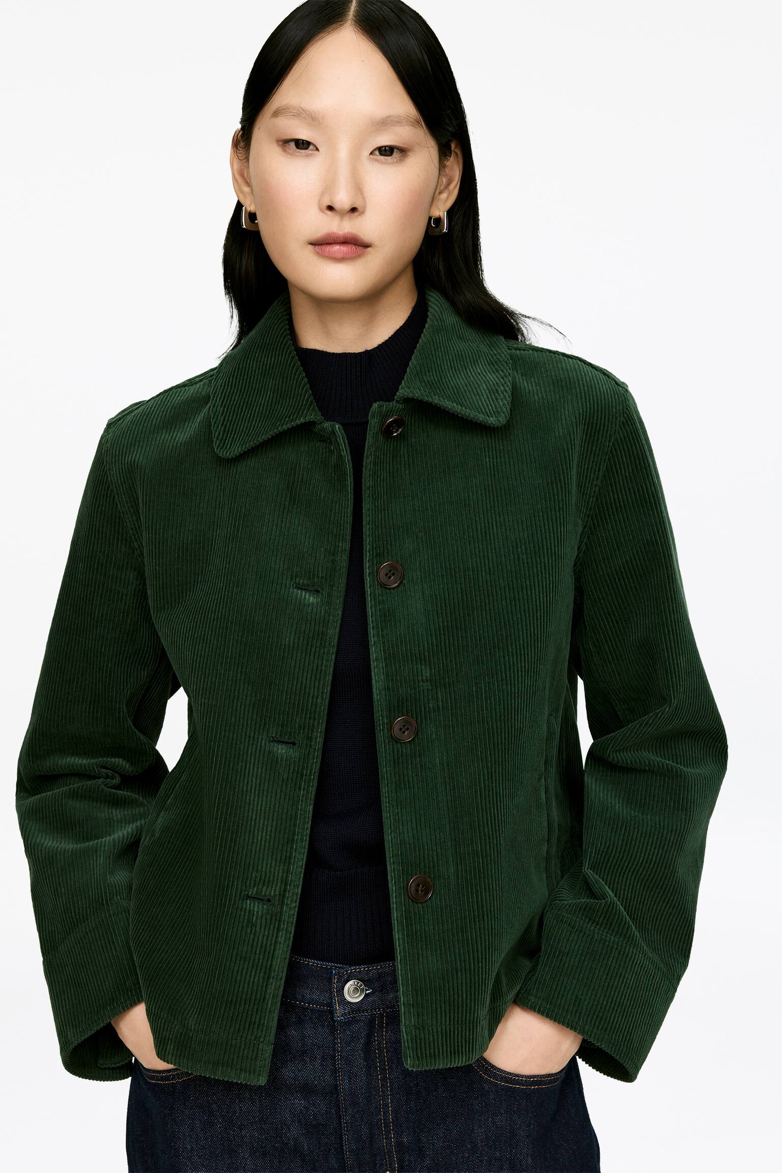 Corduroy overshirt - Donkergroen - 5