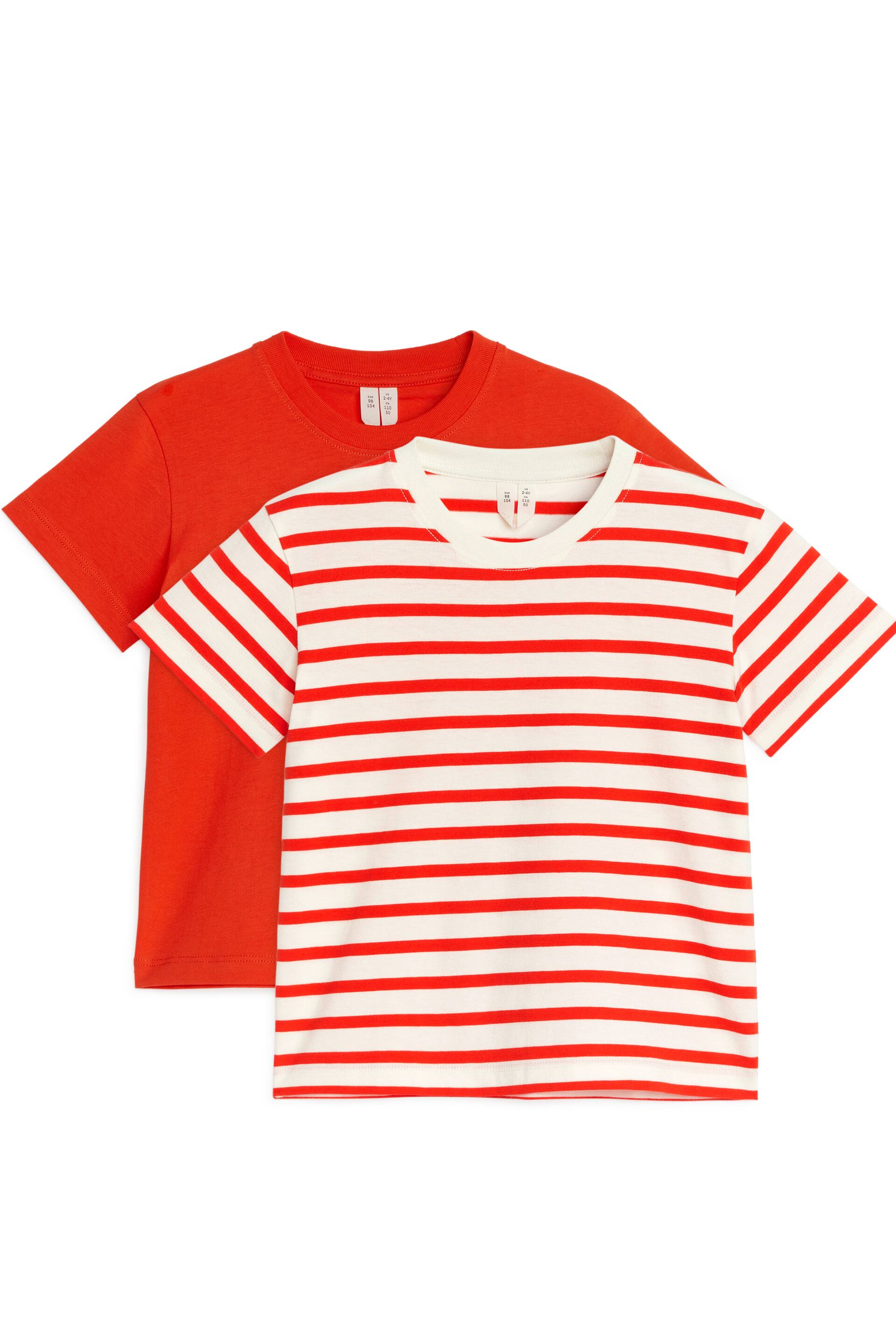View larger image: Crew-Neck T-Shirt Set of 2 - Red/Off White - Kids | H&M GB 1