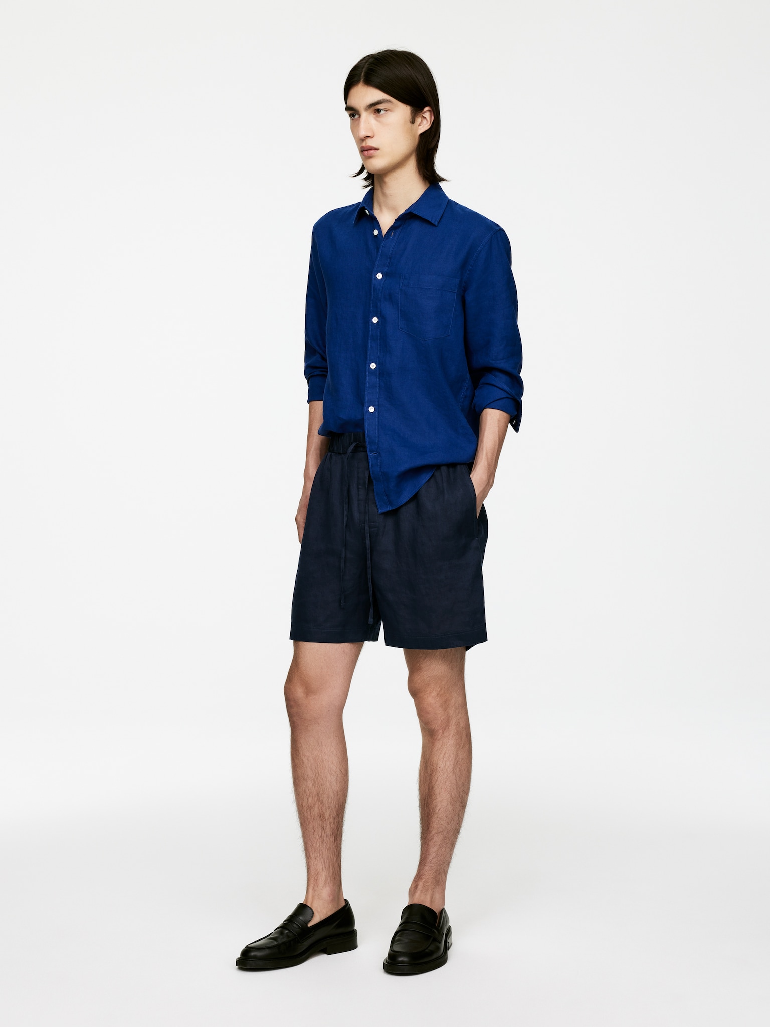 Short en lin - Bleu foncé/Noir/Beige/Vert - 4