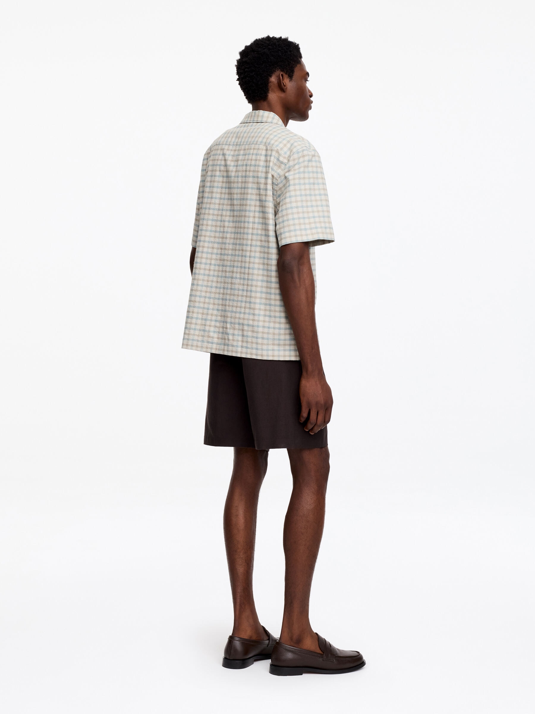 Chemise en seersucker à col cubain - Vert clair/Carreaux - Regular fit - Homme - StillMedia/Lookbook - 3