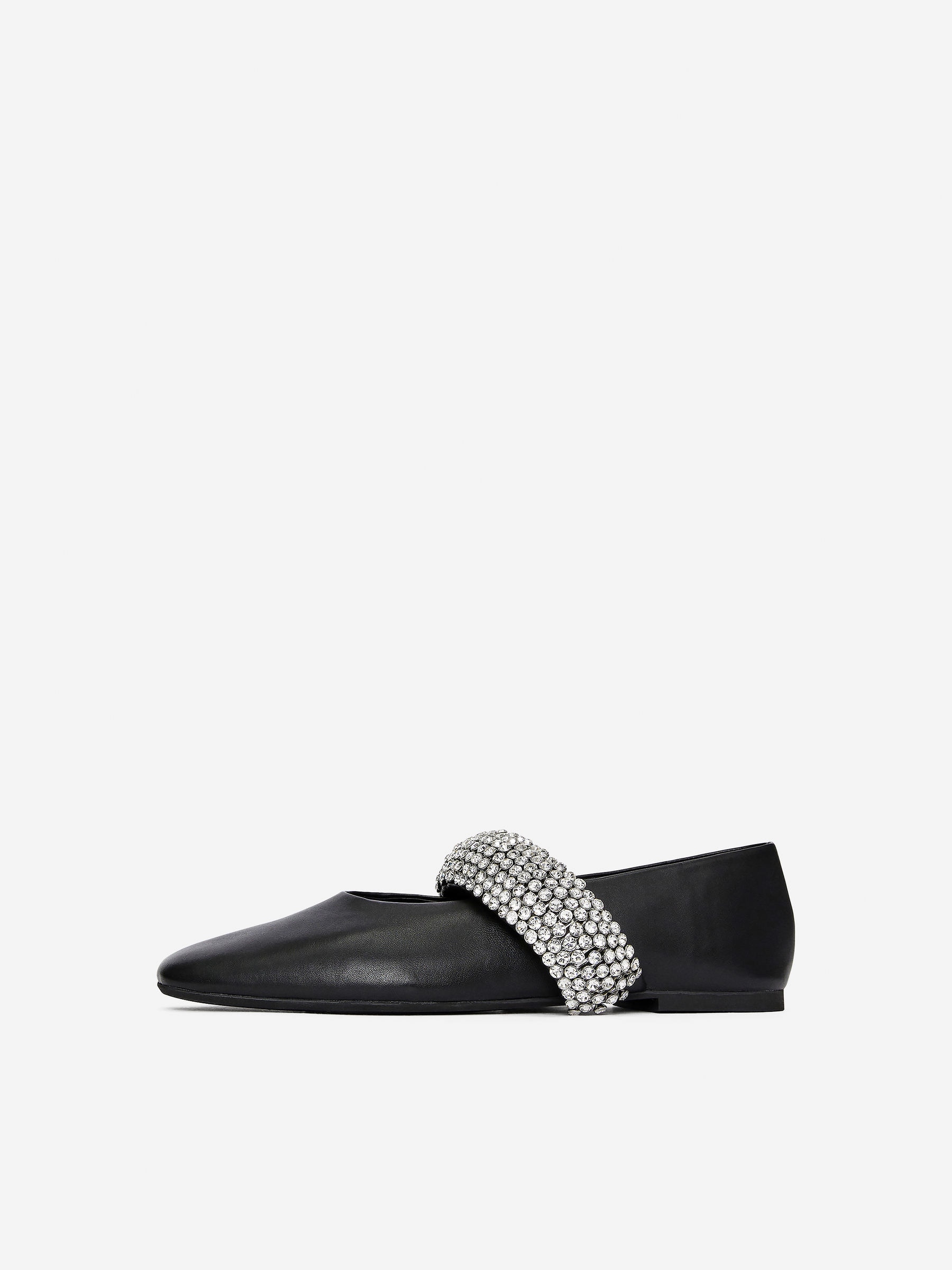 Rhinestone Leather Flats - Black - Women - StillMedia/DescriptiveStillLife - 1
