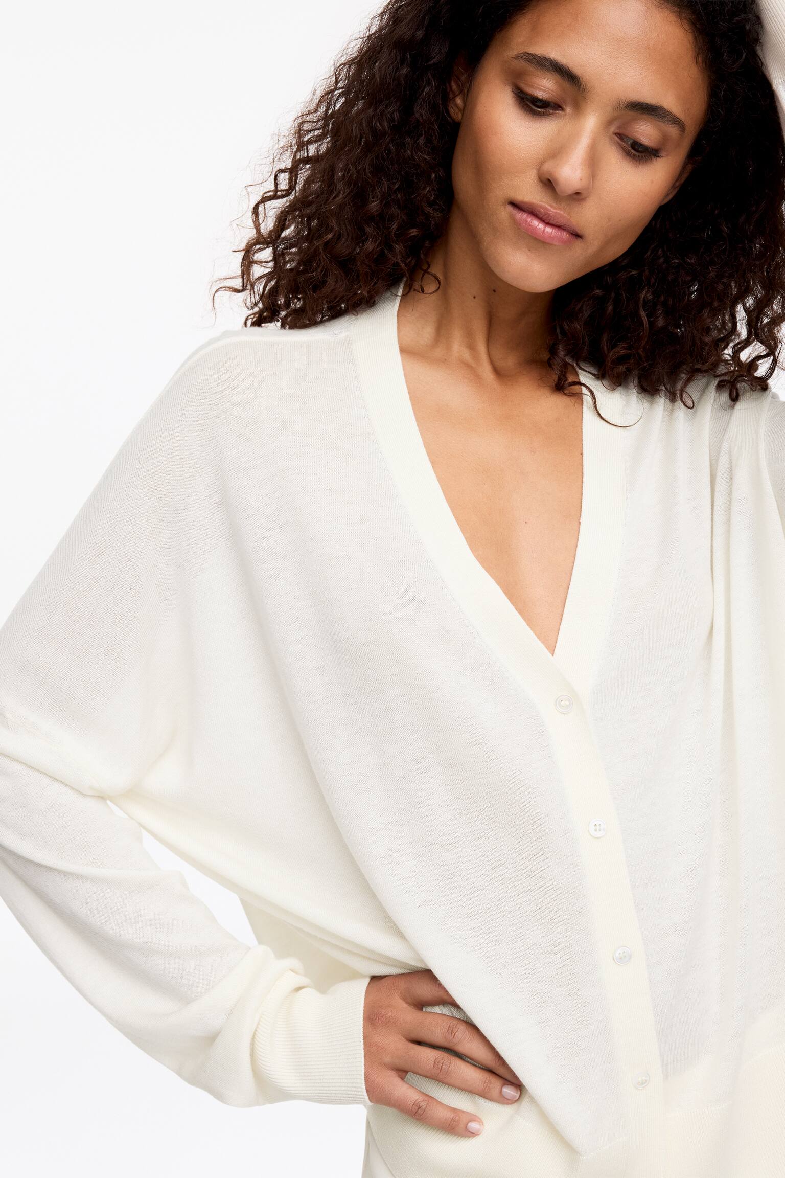 Ull-lyocell-cardigan - Offwhite/Svart - 5