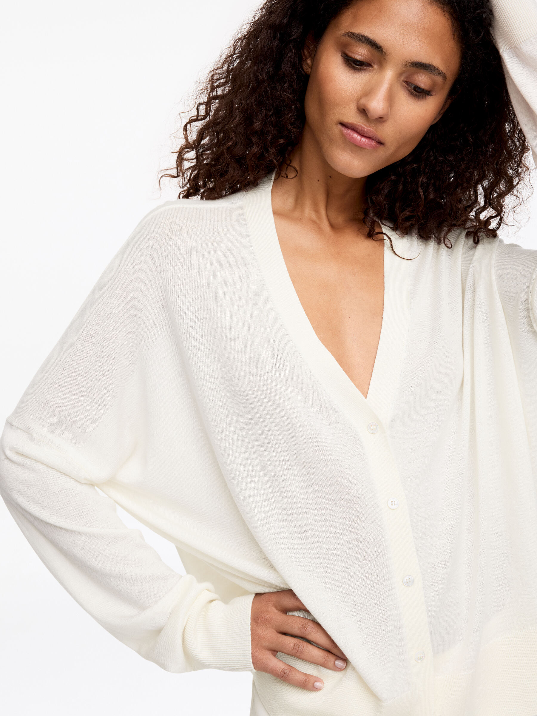 Wool-Lyocell Cardigan - Off White - Loose fit - Women - StillMedia/Lookbook - 2