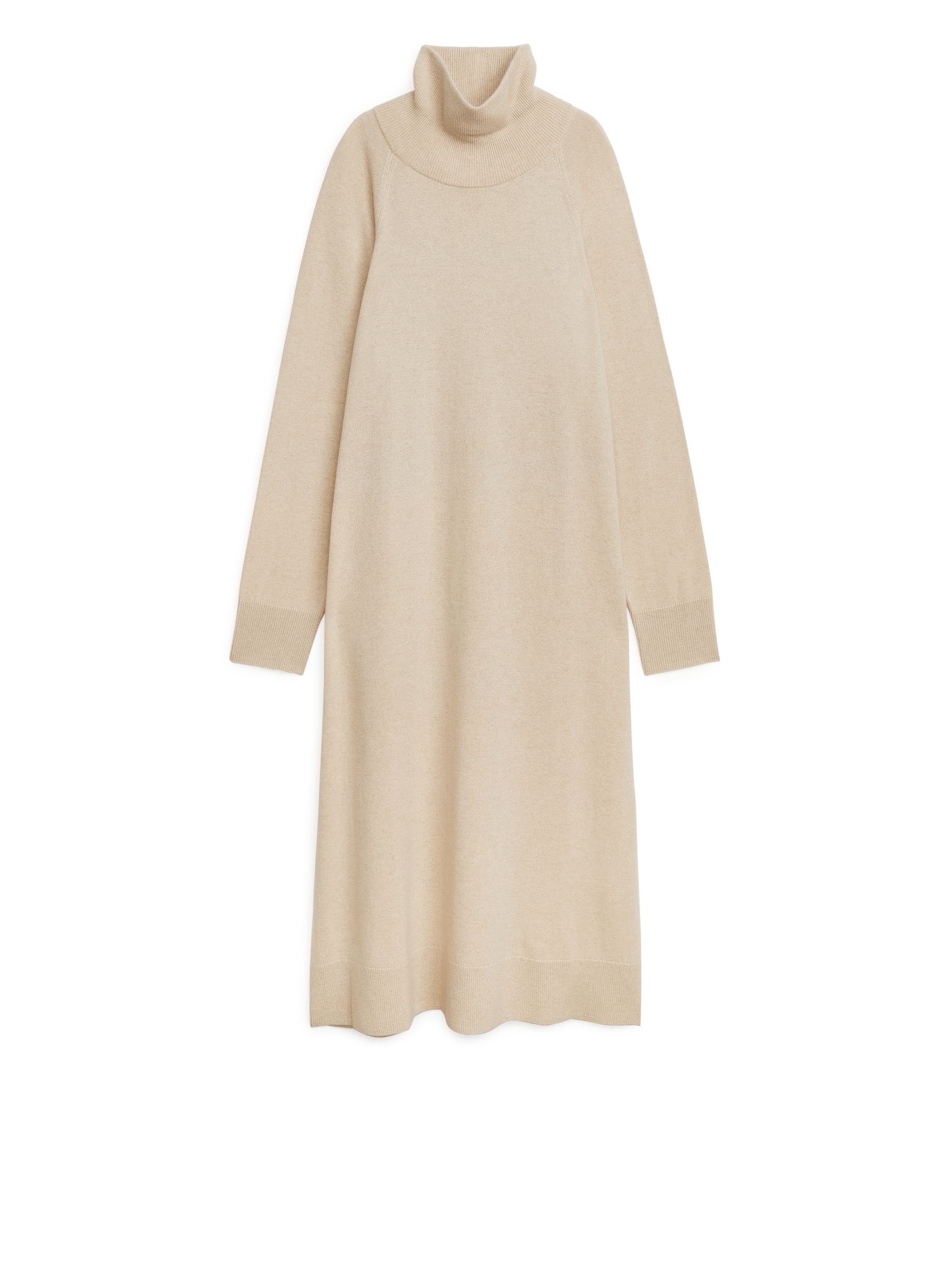 Sukienka z kaszmiru i wełny z golfem - Beige Melange - Obszerny - Women - StillMedia/DescriptiveStillLife - 1