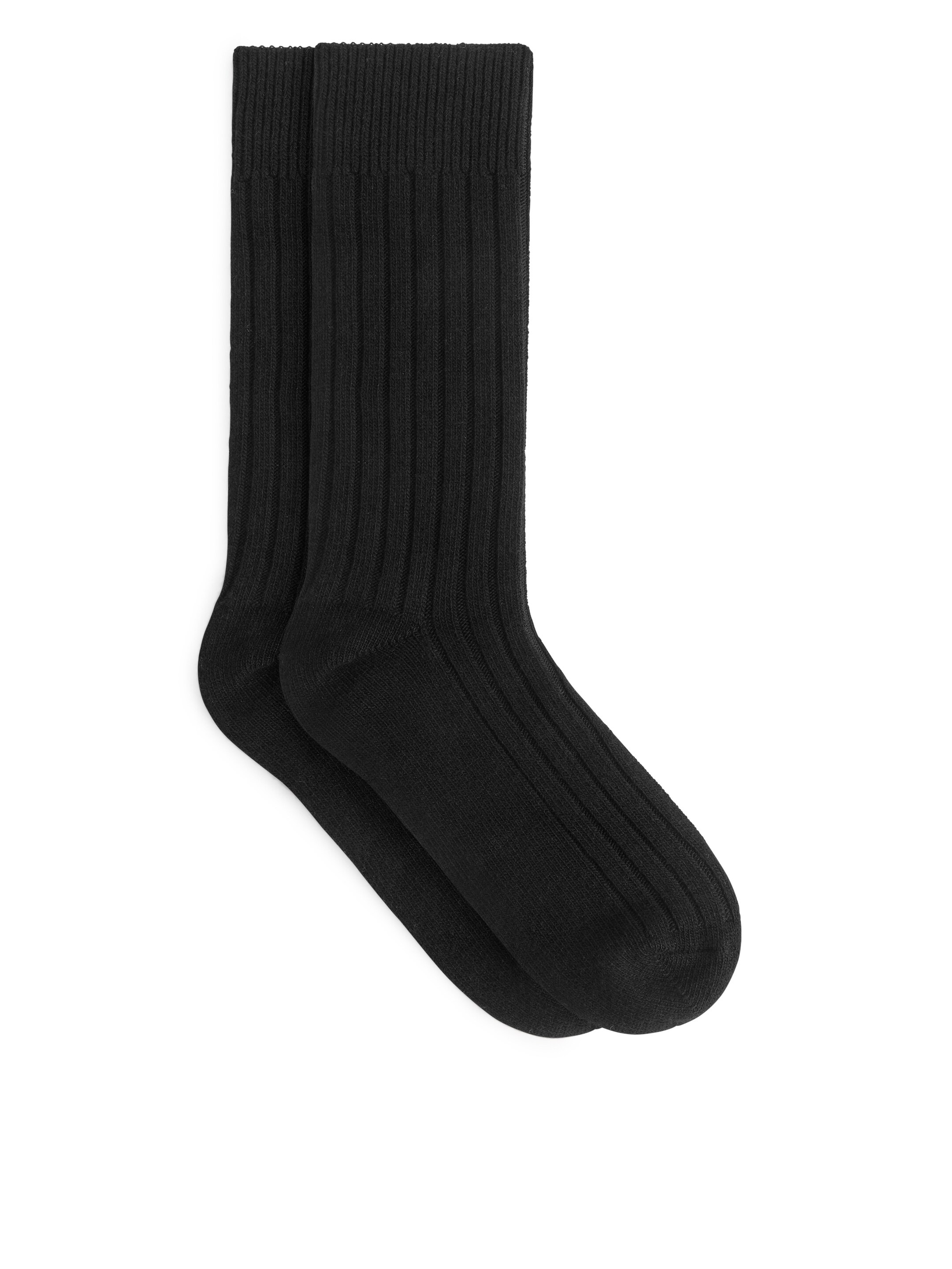 Calcetines de canalé en mezcla de cachemira-Black-10661