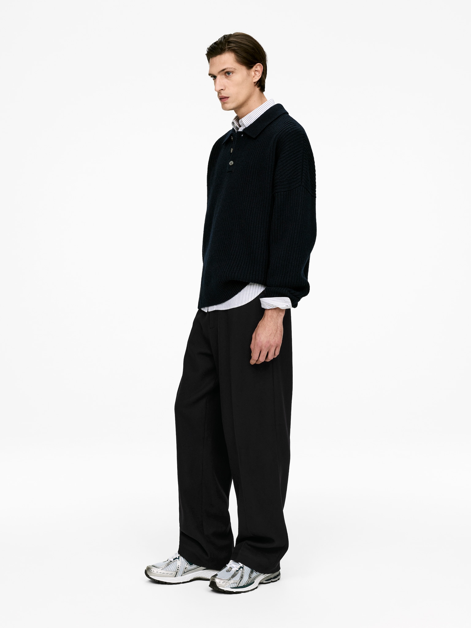 Pantalon décontracté en laine - Noir/Marron - 5