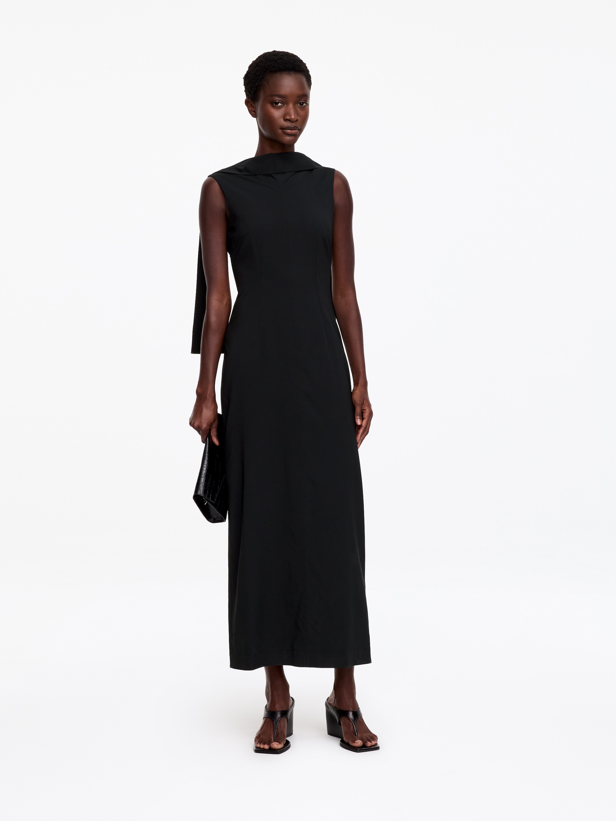 Draped Neck Dress-Black-20331