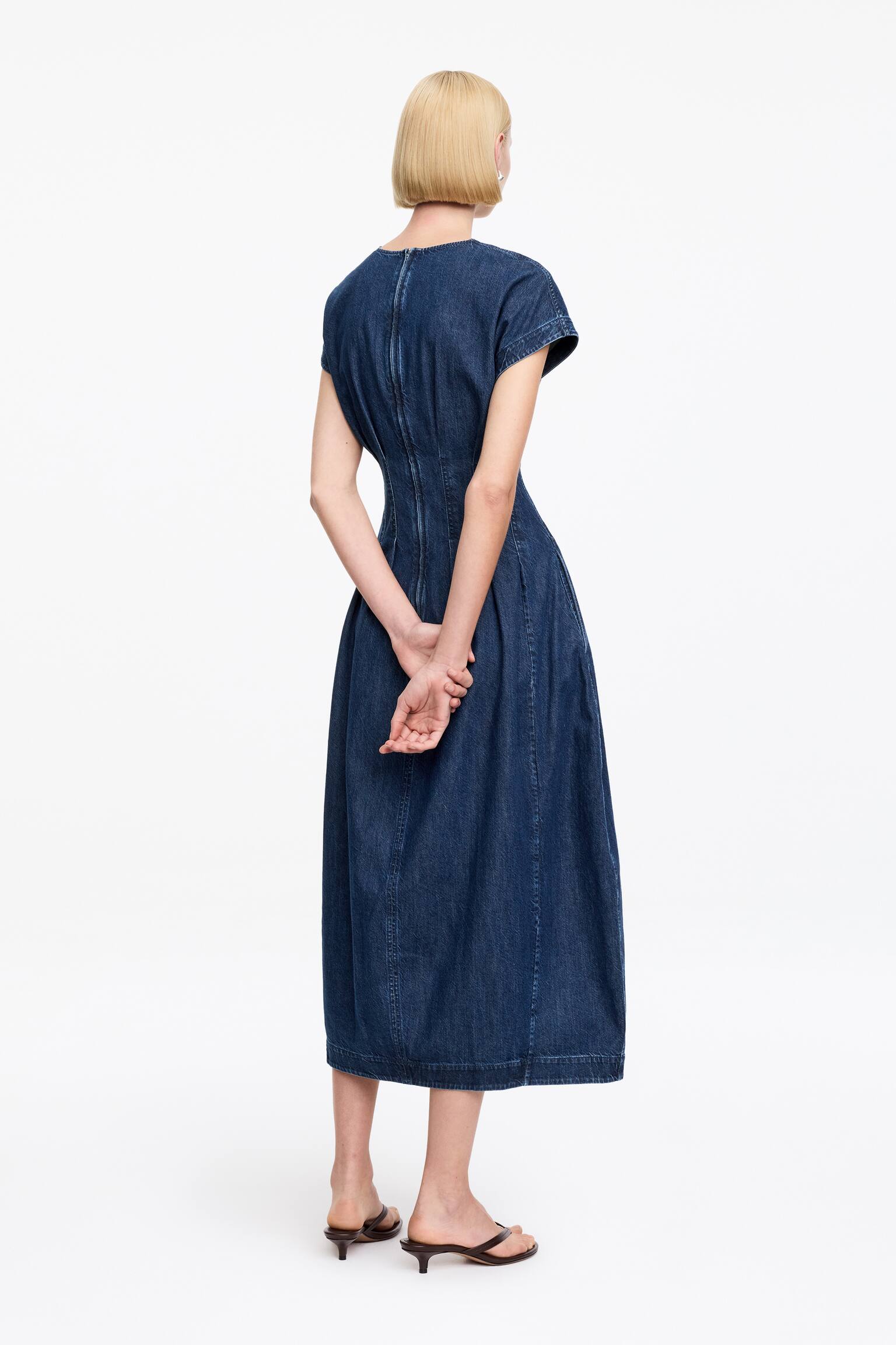 Geplooide denim jurk - Blauw - 3