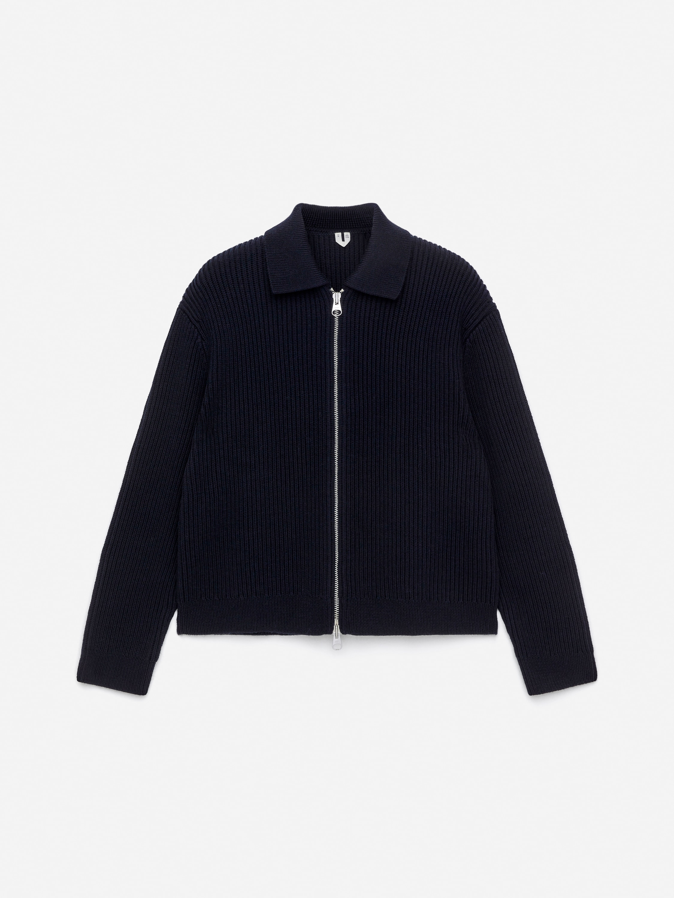 Cardigan zippé en laine et coton - Bleu foncé