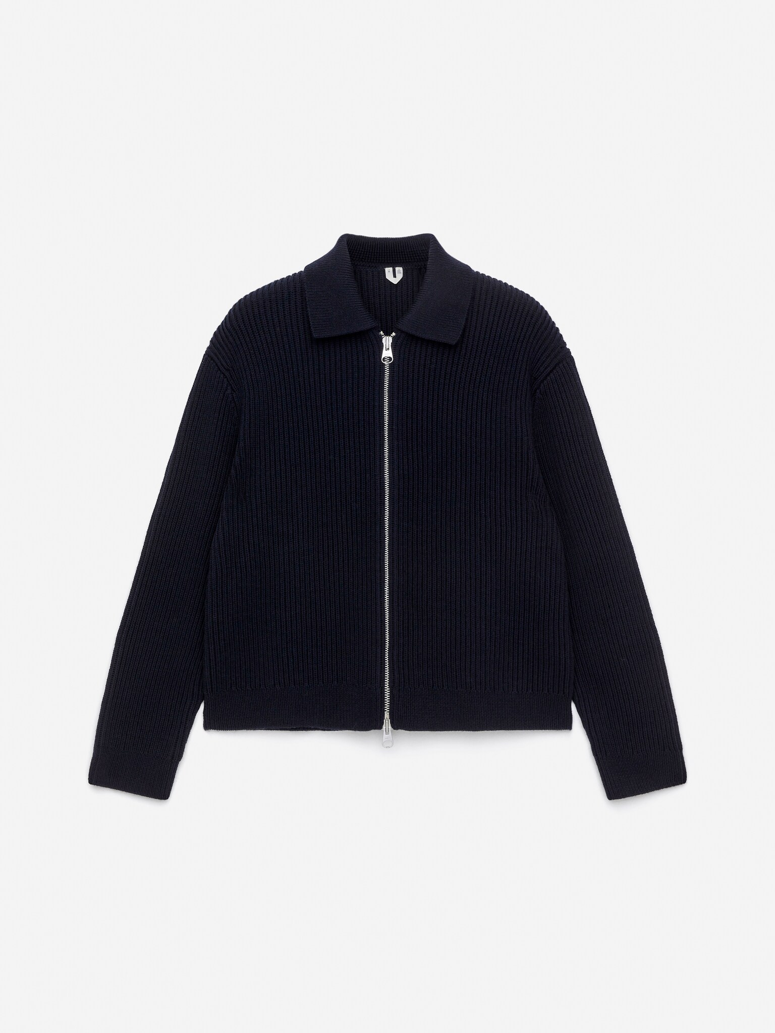 Cardigan zippé en laine et coton - Bleu foncé - 2