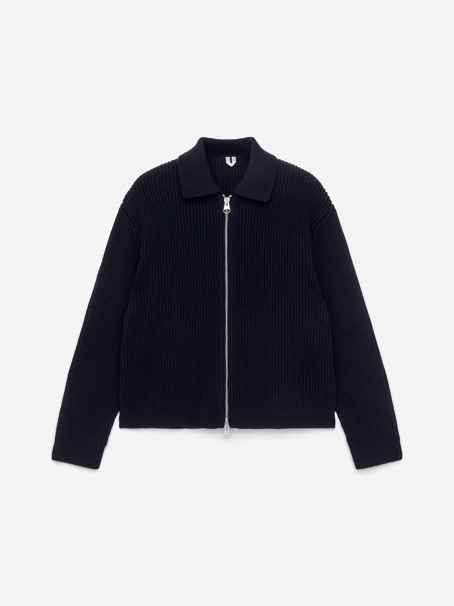 Cardigan zippé en laine et coton - Bleu foncé - 2