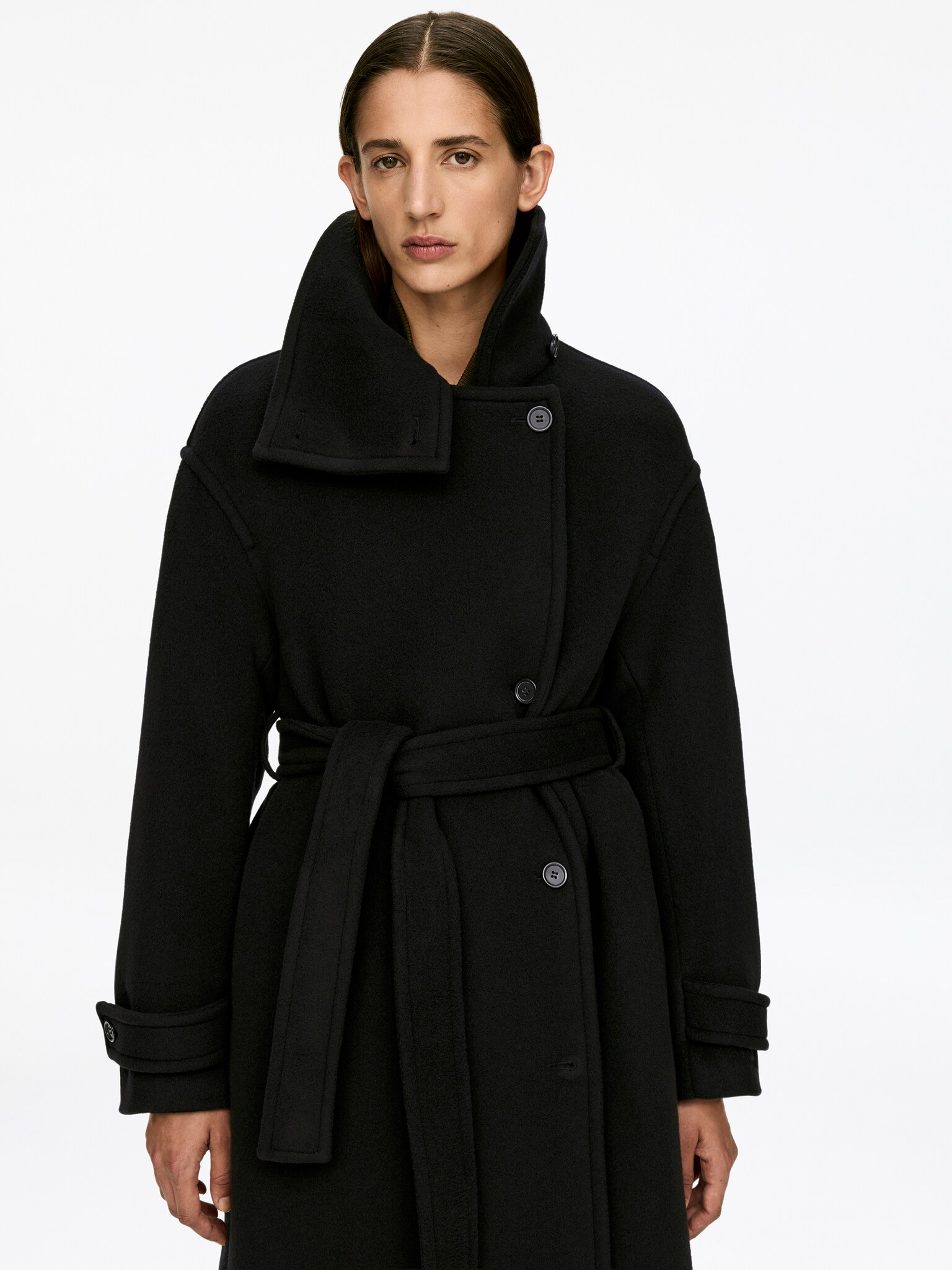 Manteau surdimensionné en laine mélangée - Noir/Marron foncé - 7