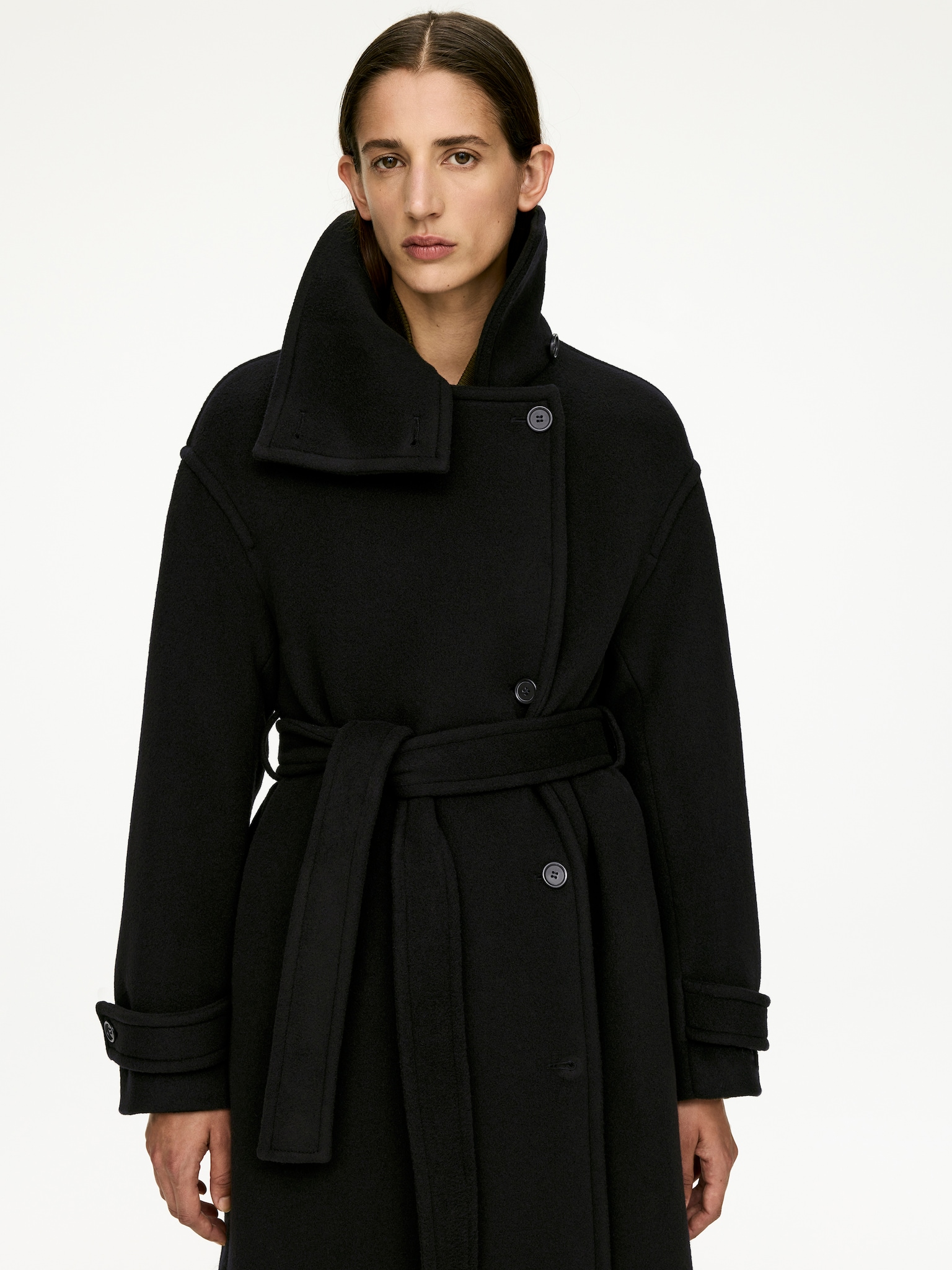 Manteau surdimensionné en laine mélangée - Noir/Marron foncé - 3