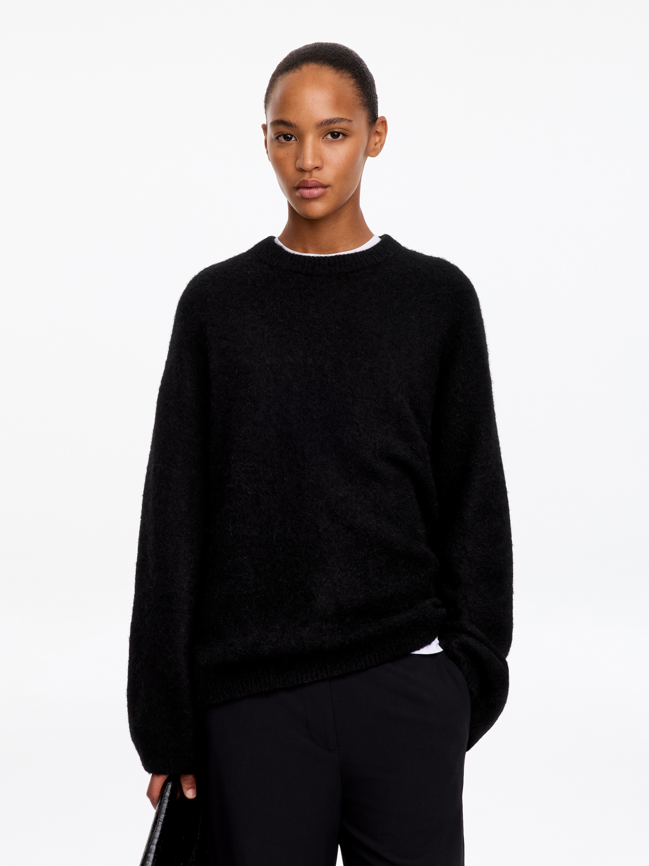 Alpaca-Wool Blend Jumper-Black-11952