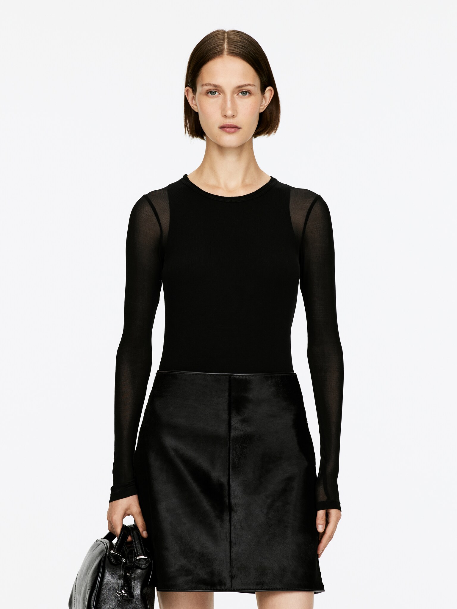 Top de seda transparente - Negro/Marrón oscuro