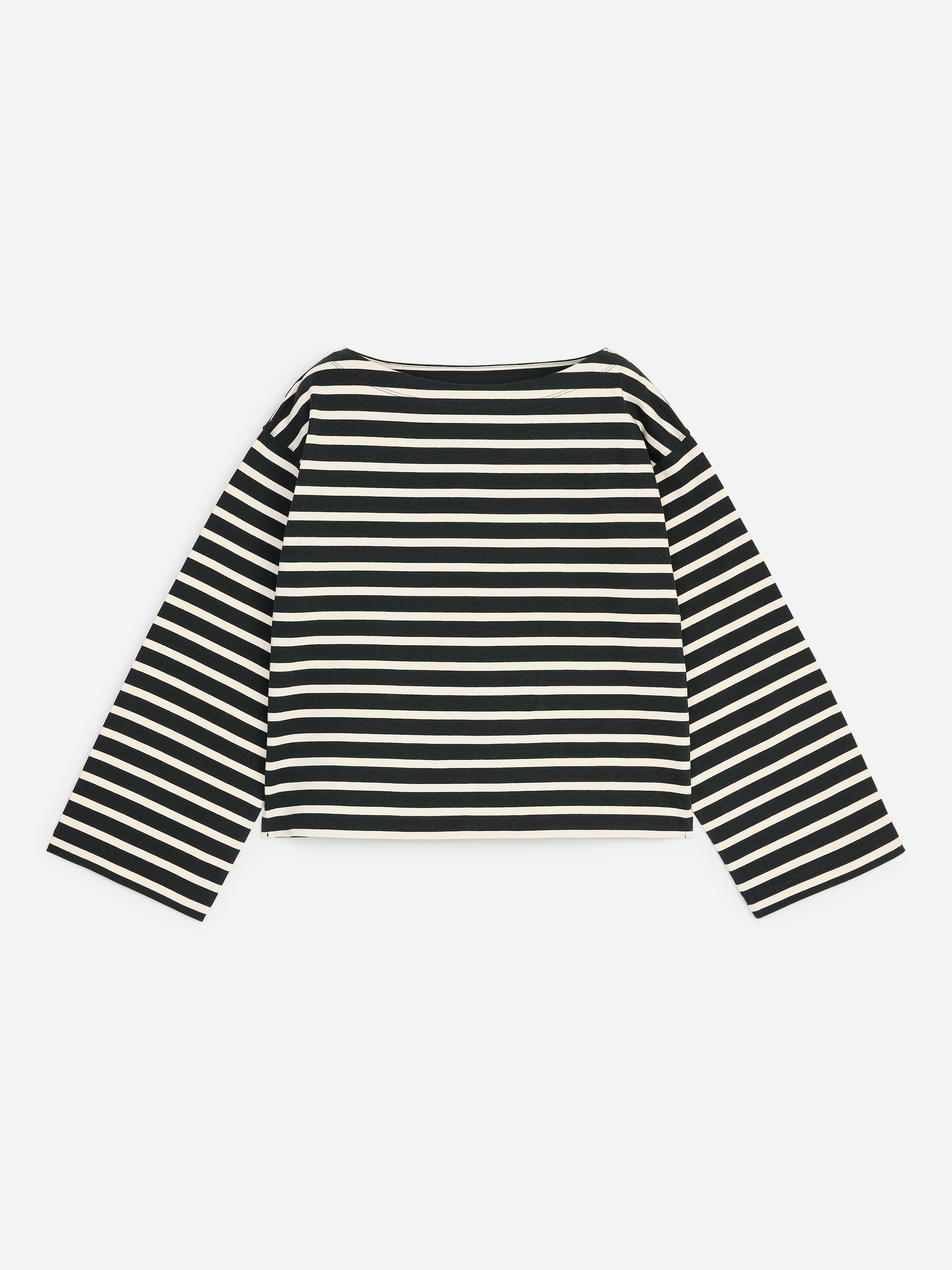Maglia a righe con scollo a barchetta-Black-20275