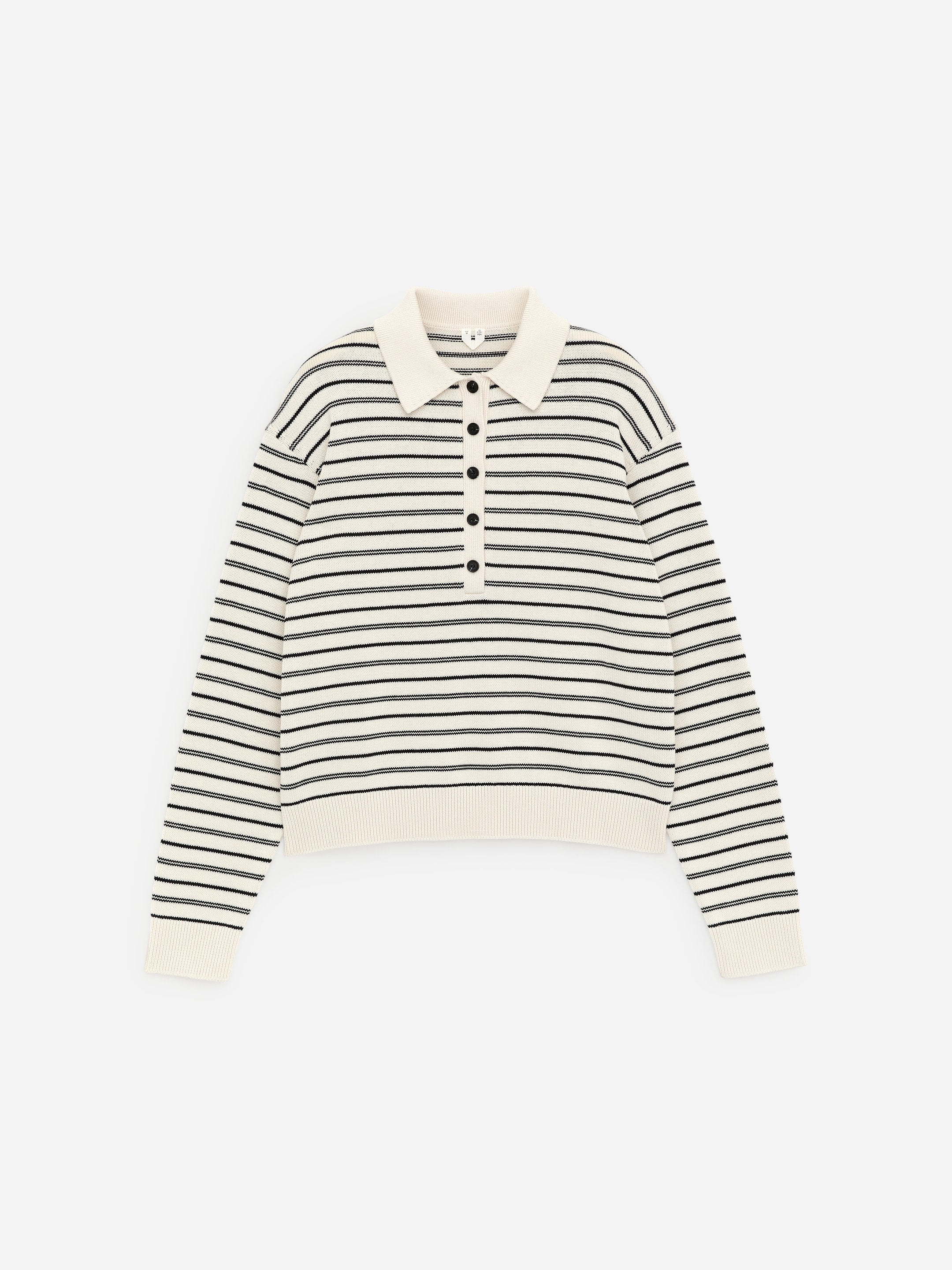 Knitted Polo Shirt - Beige/Striped - Regular fit - Women - StillMedia/DescriptiveStillLife - 1