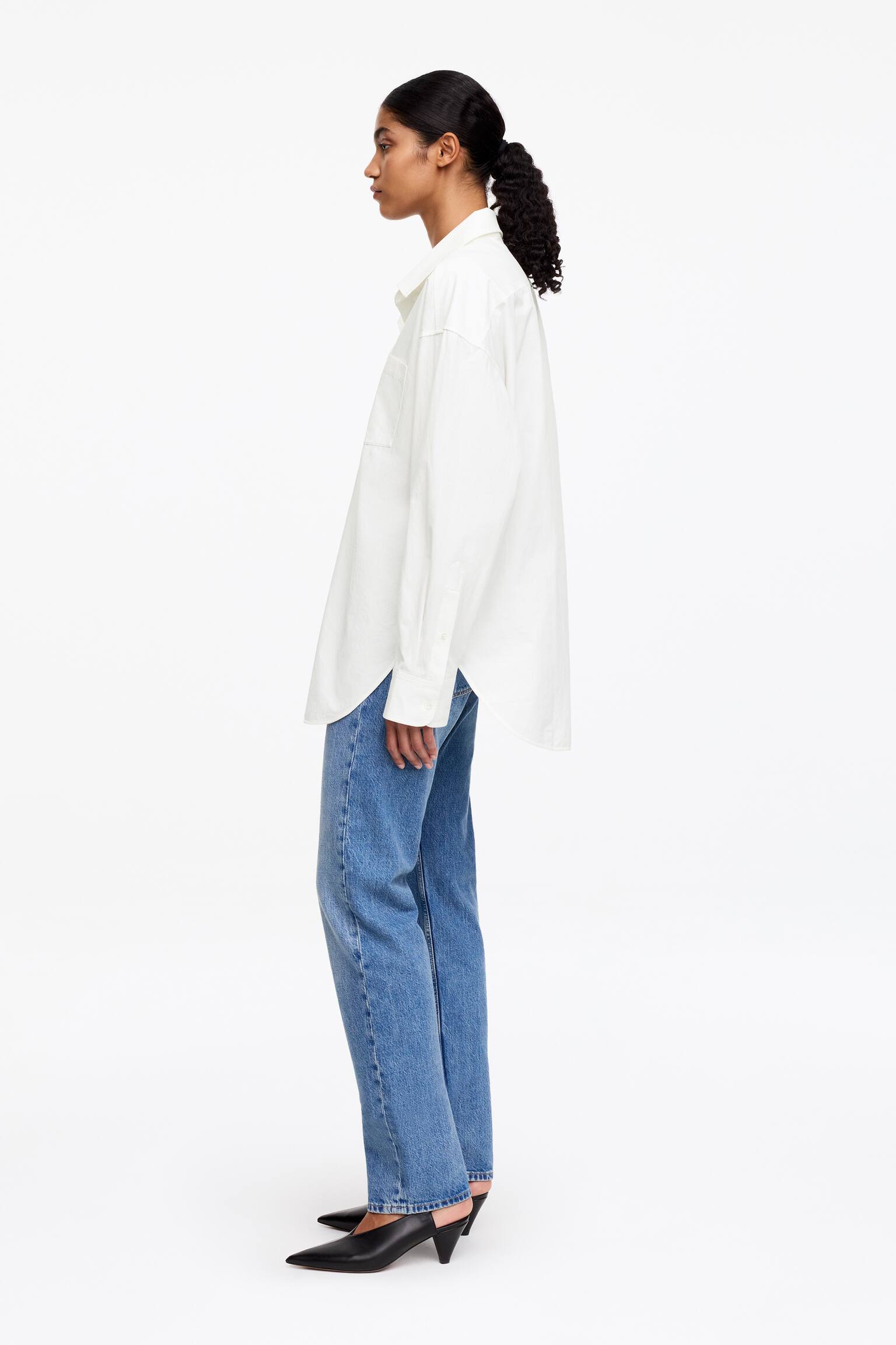 Afslappet skjorte med åben krave - Hvid - 3