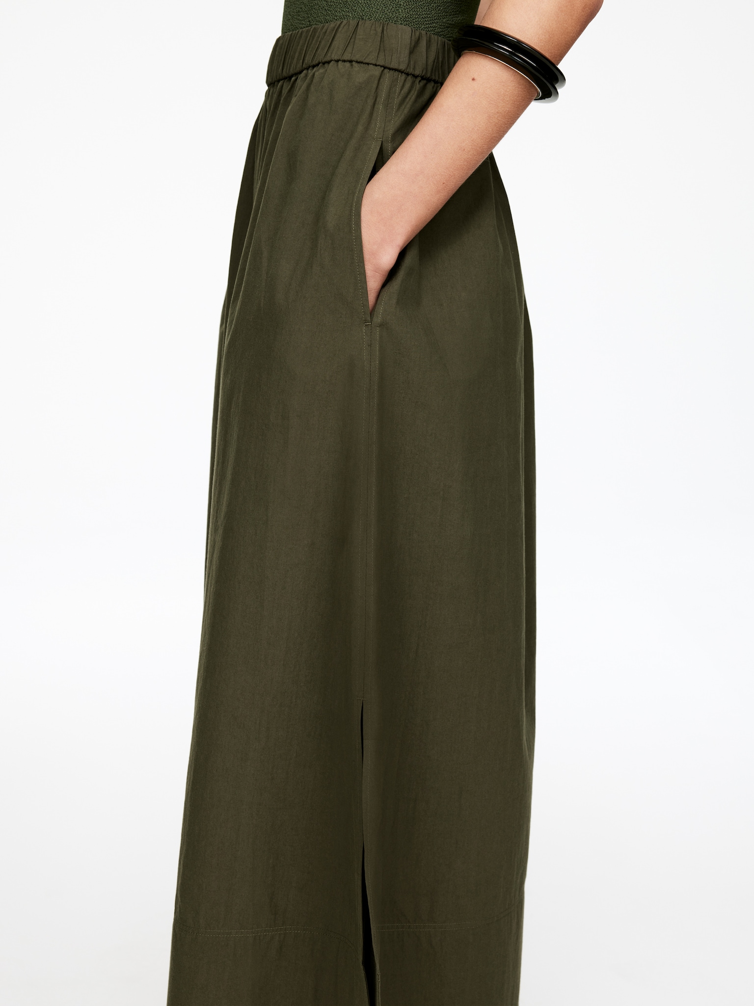 Trapezowa bawełniana spódnica - Zielony khaki/Czarny - 5