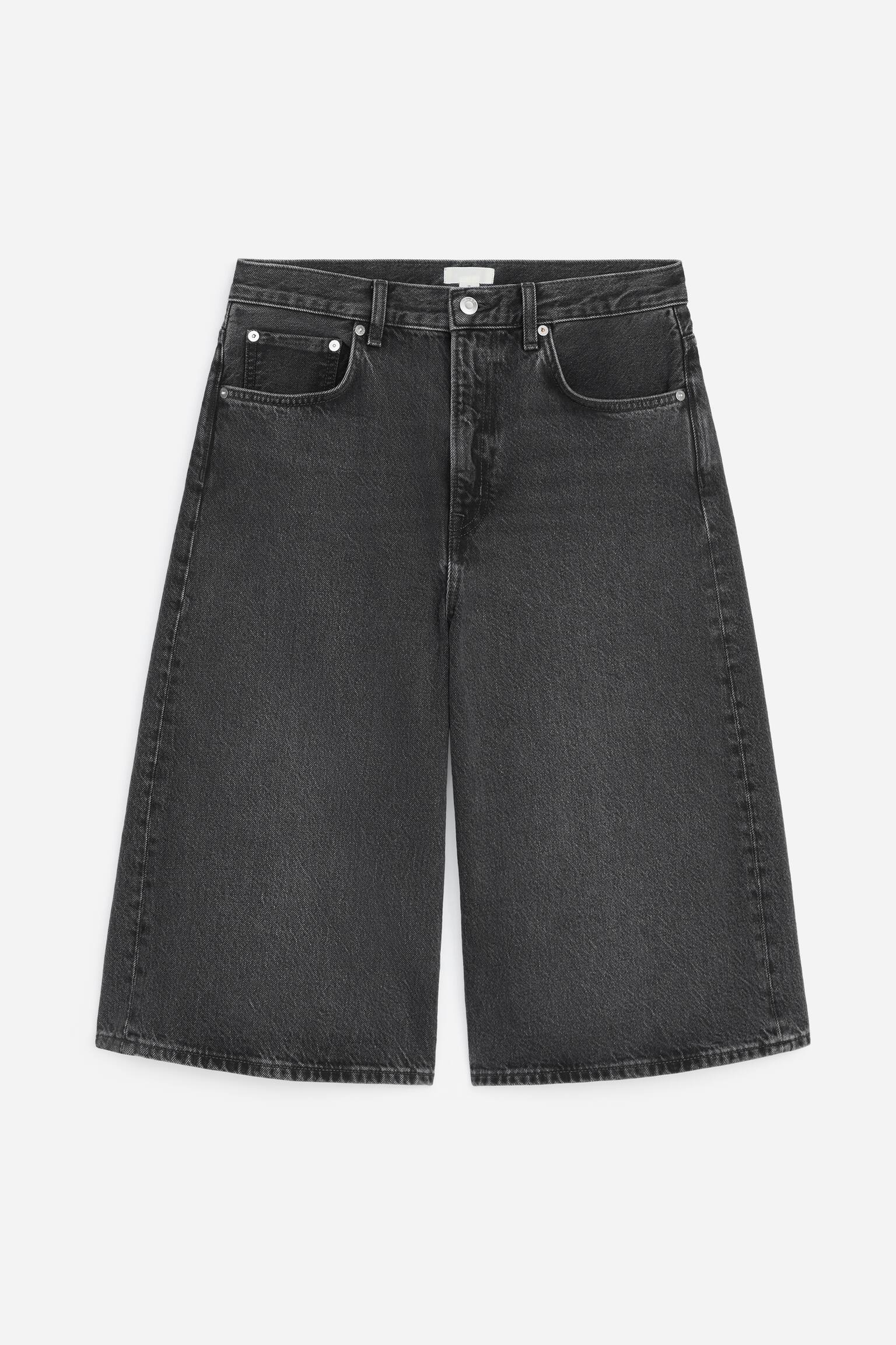 Lange denim short - Zwart/Gebroken wit - 1