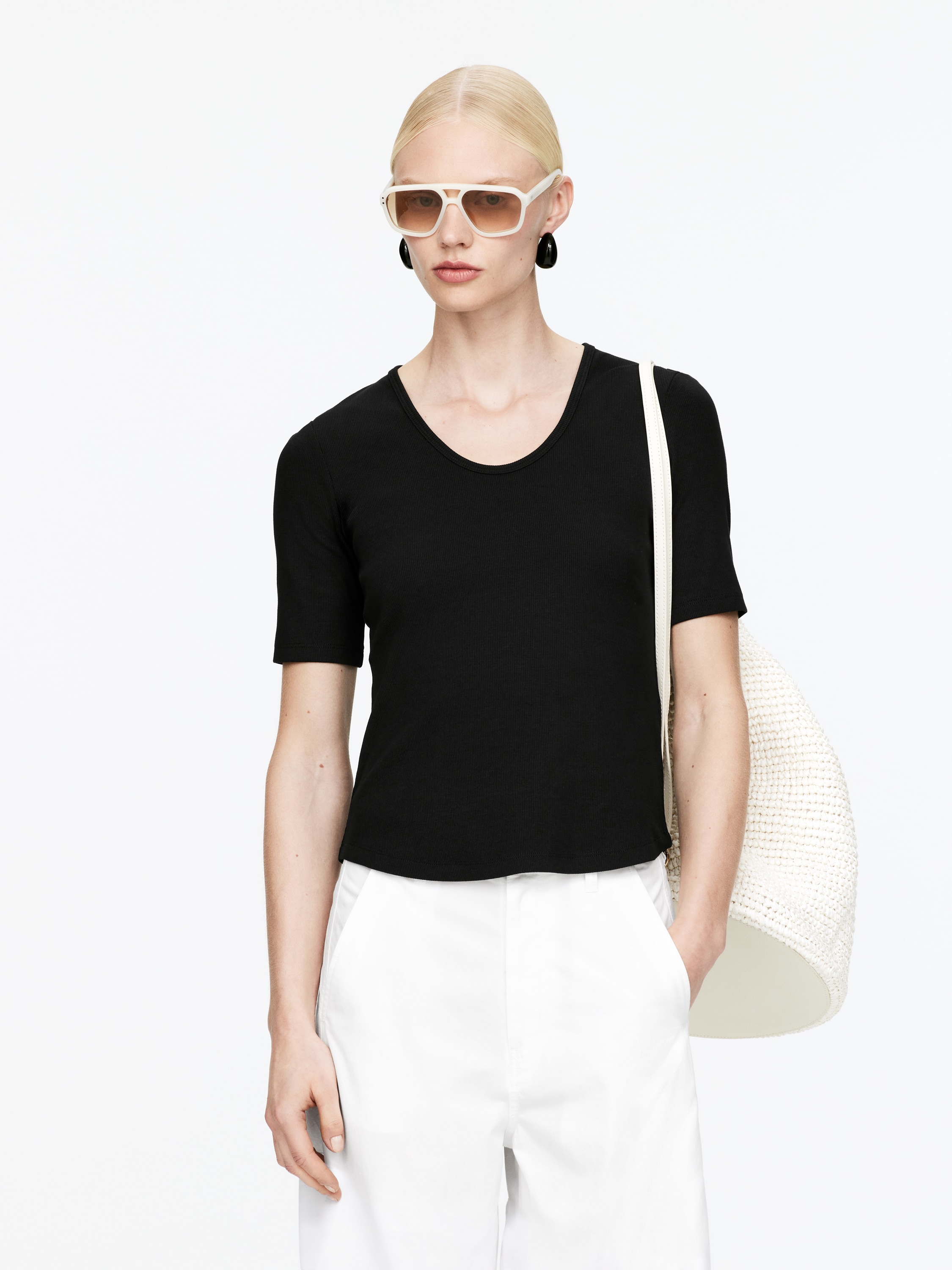 Bordázott póló - Fekete/Sötétkék/Fehér/Fehér