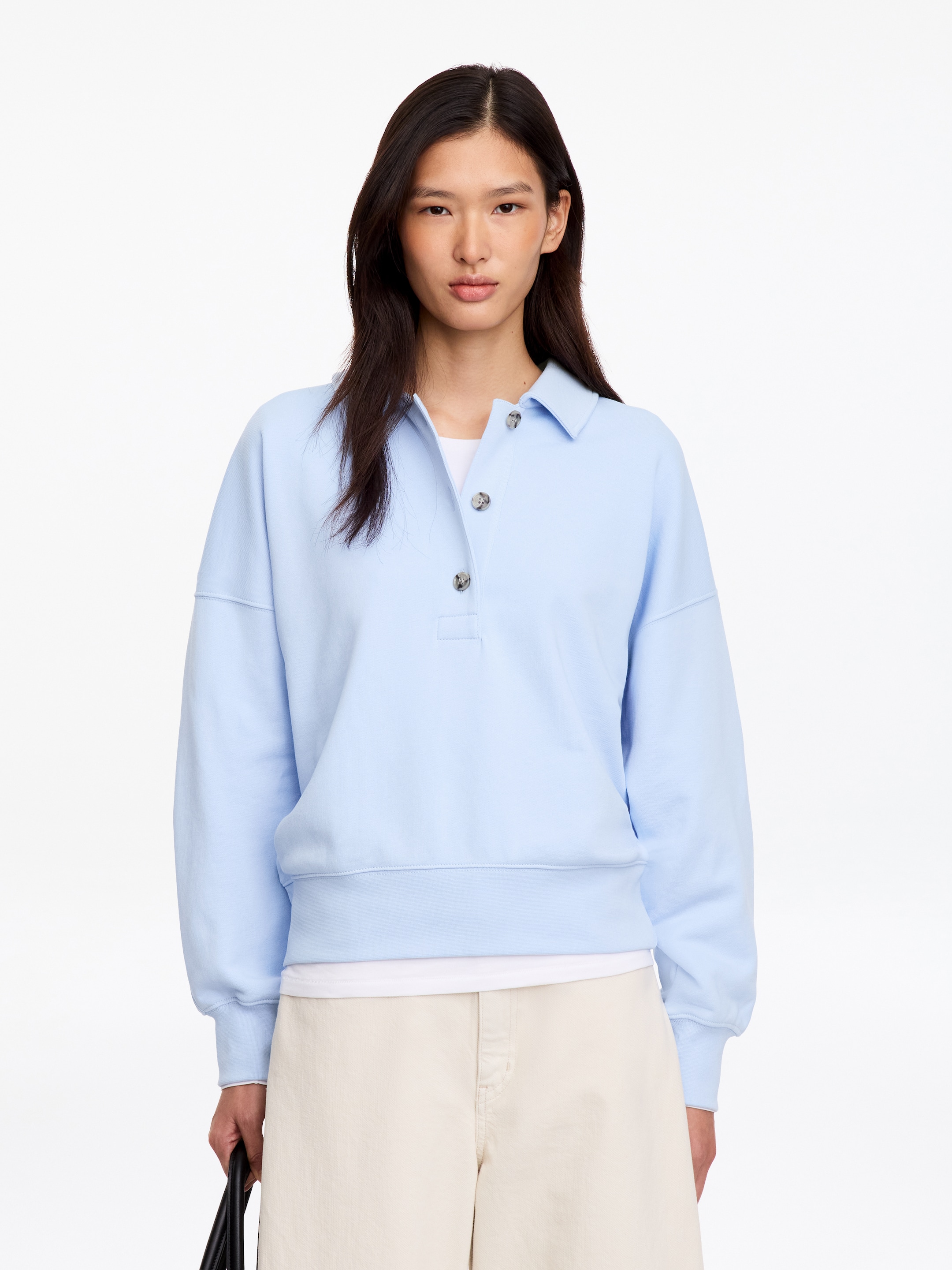 French Terry Polo Sweatshirt-Blue-18245
