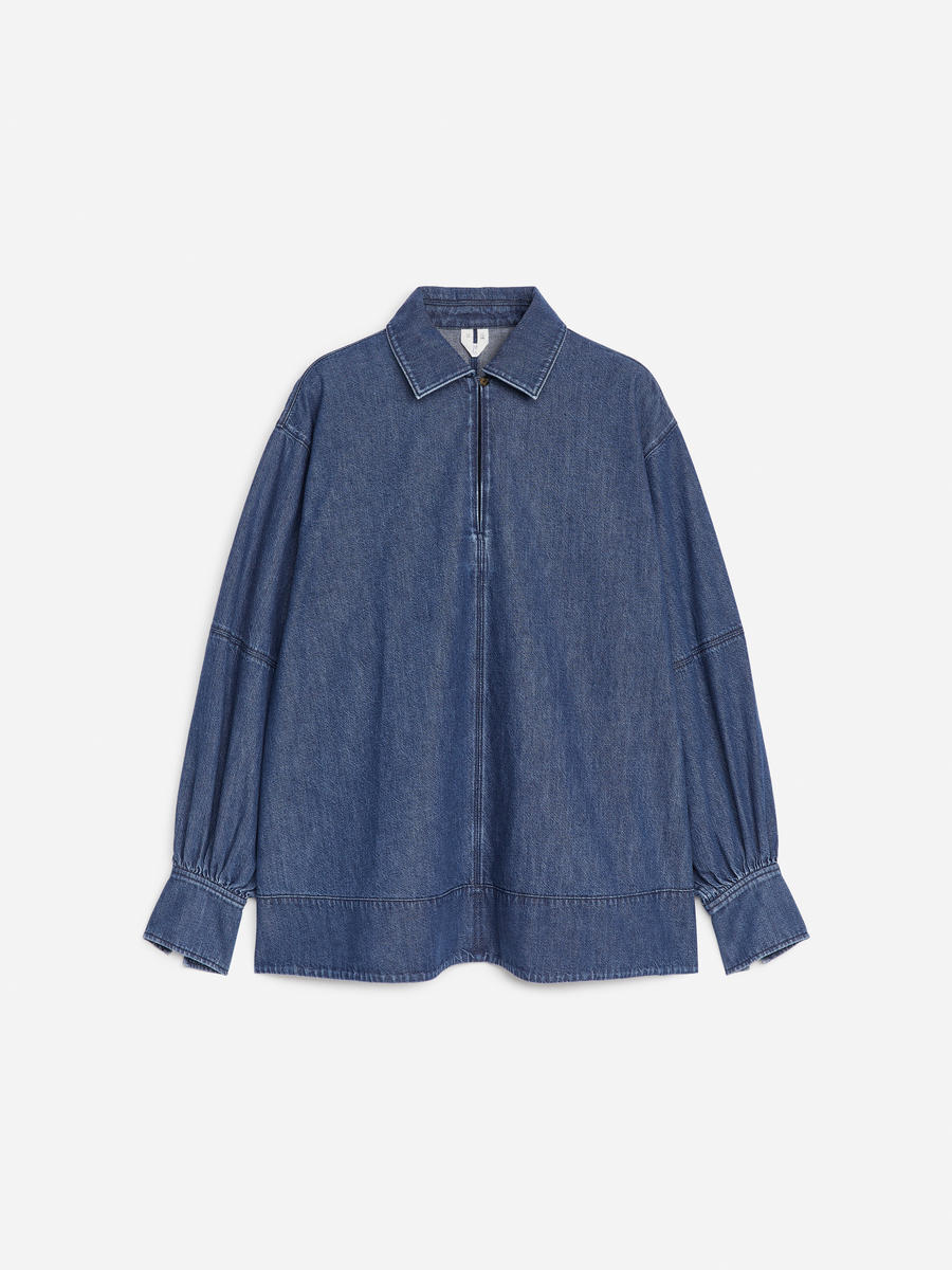 ARKET Women's  Puff-Sleeve Denim Blouse Blue,  size 38
