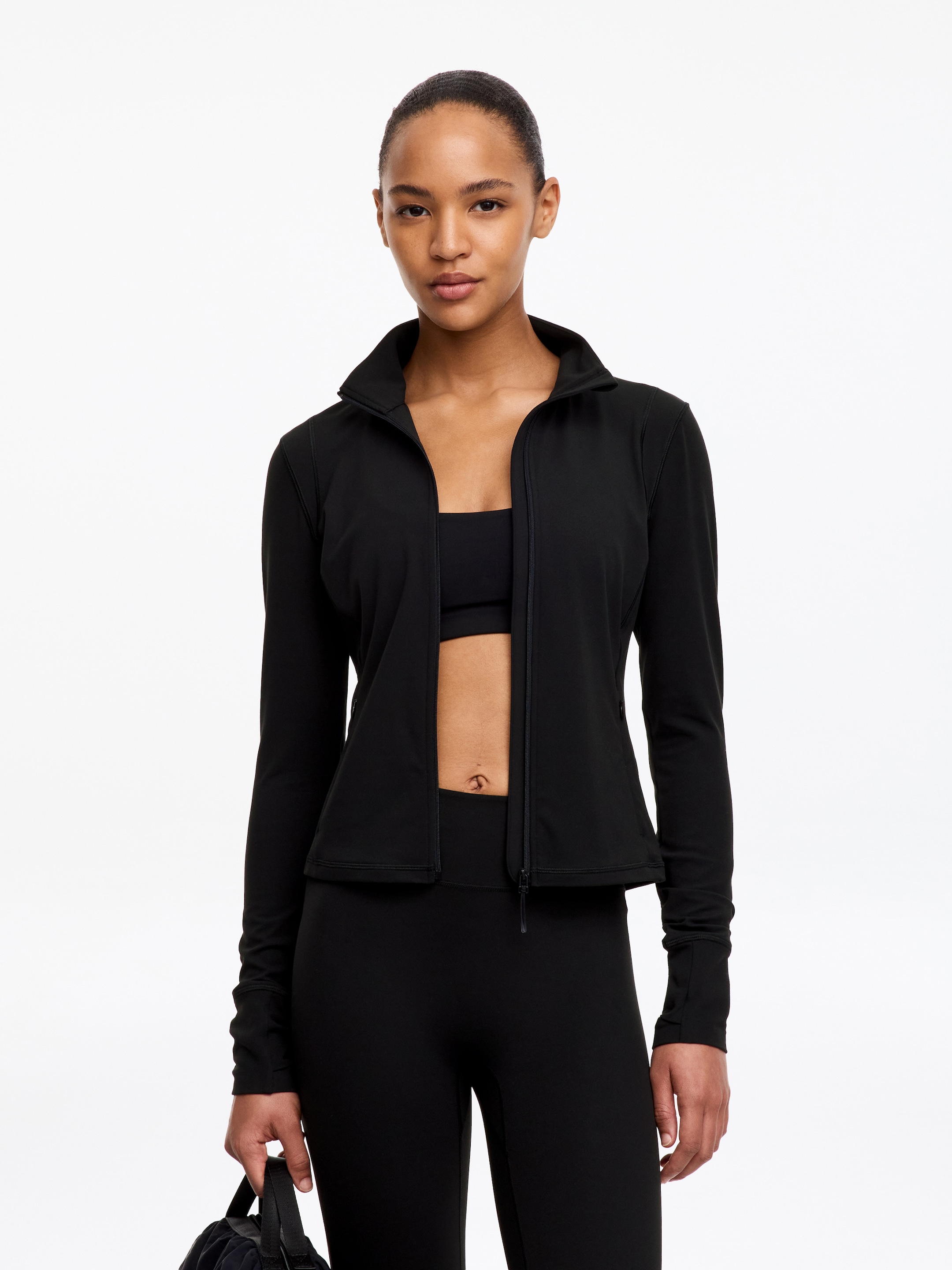 Chaqueta de entrenamiento suave con cremallera-Black-17811