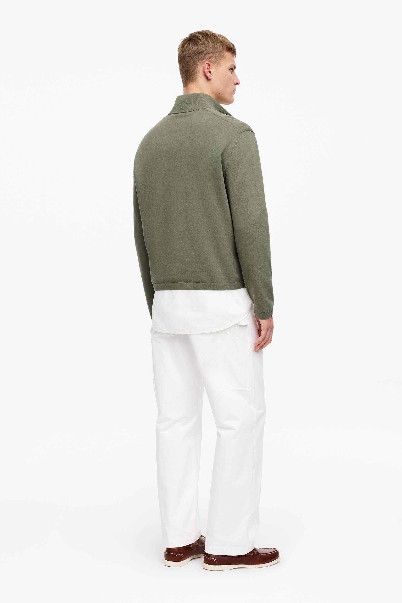 Strickpullover mit kurzem Reißverschluss - Khaki/Schwarz - 3