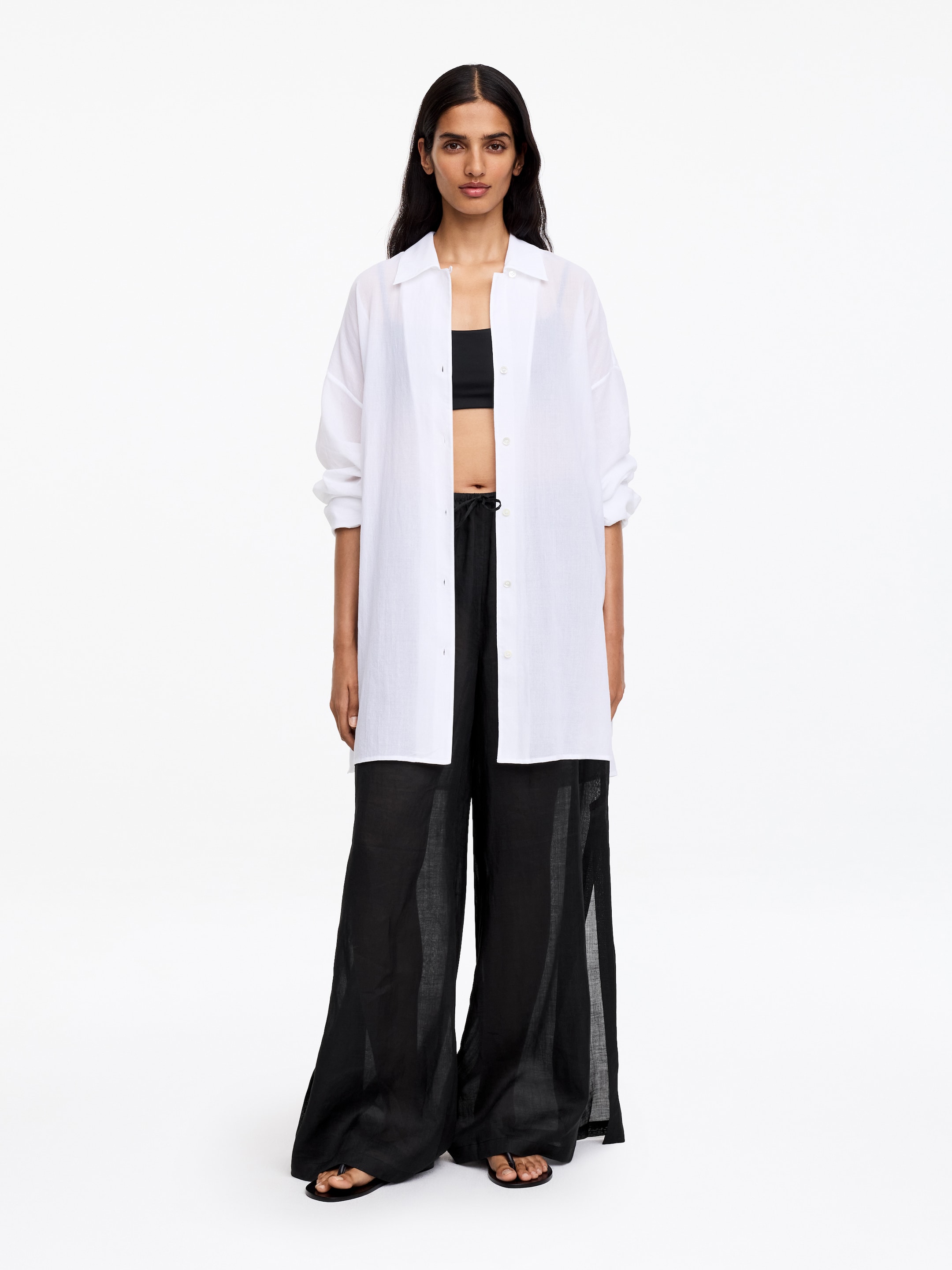 Ramie Drawstring Trousers-#1f1f1e-19385