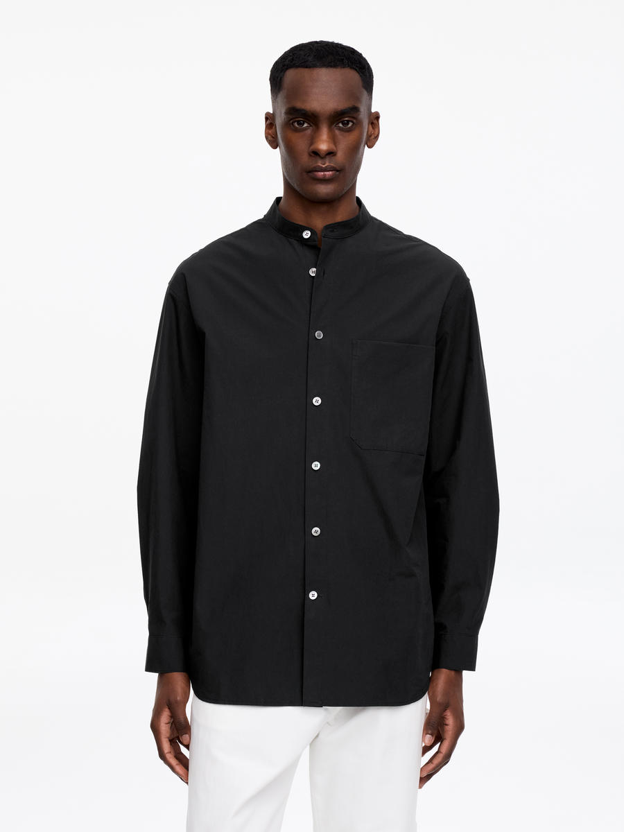 ARKET Men's  Band-Collar Poplin Shirt Black,  size 48