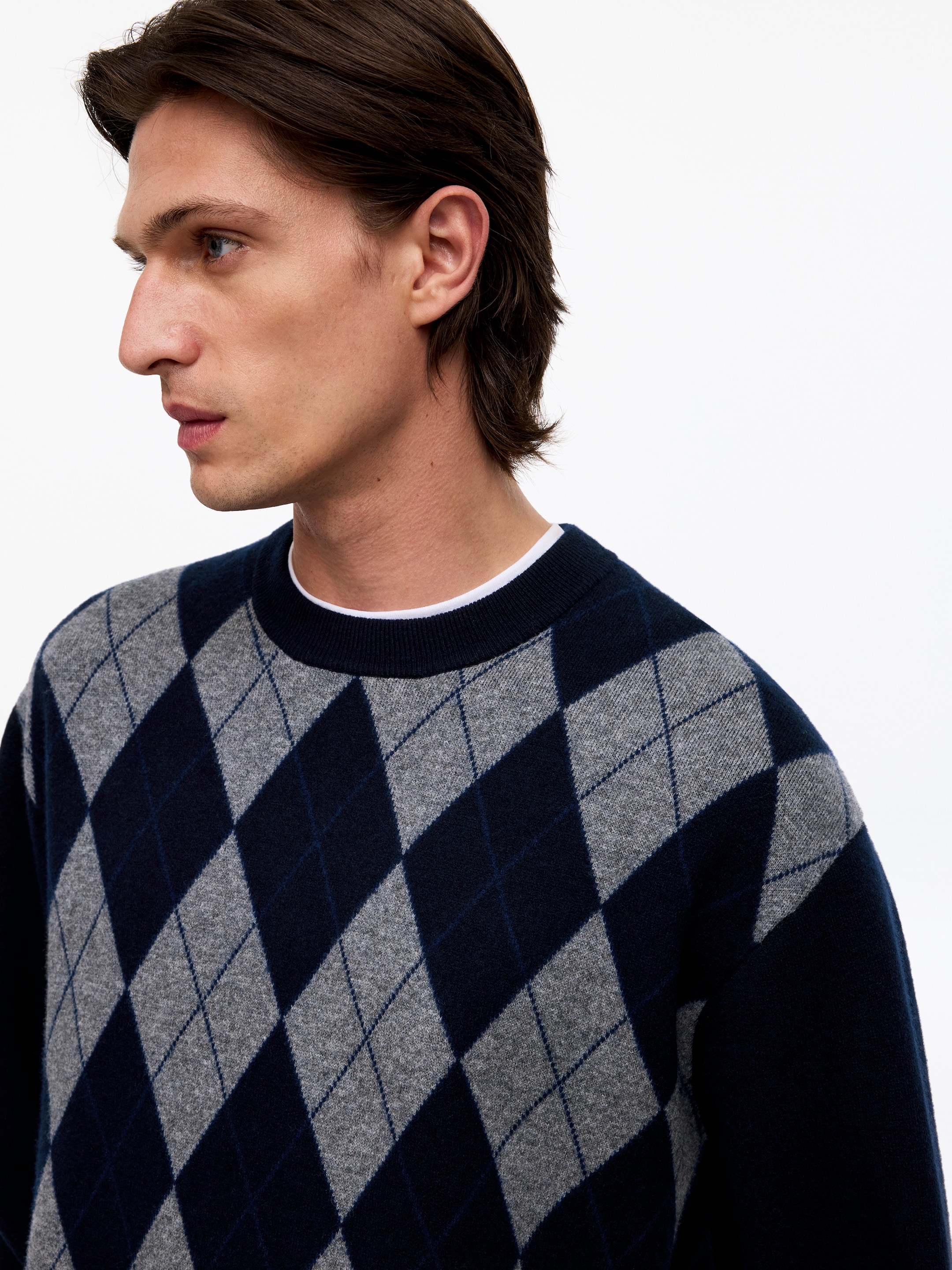 Argylemönstrad tröja - Rutig/mörk marinblå - Relaxed fit - men - StillMedia/Lookbook - 5