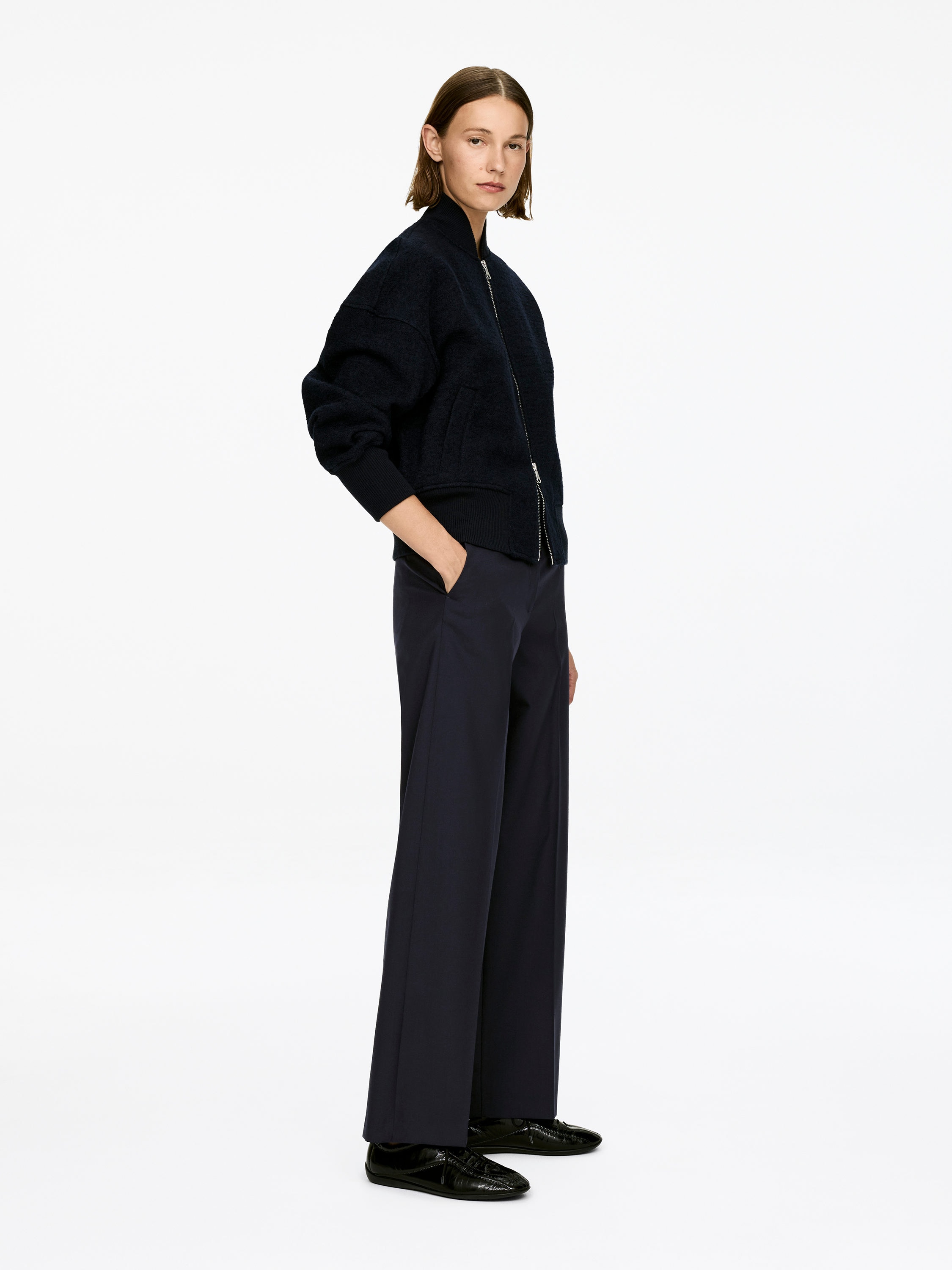 Hopsack Wool Trousers - Dark Blue - Relaxed fit - Women - StillMedia/Lookbook - 6