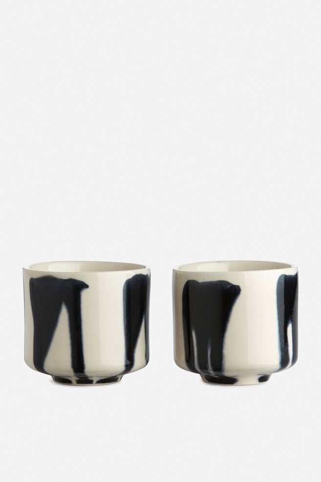 Stoneware Cups Set of 2 - Off White/Blue Splash/Blue/White/Blue/White/Pink Splash - 1