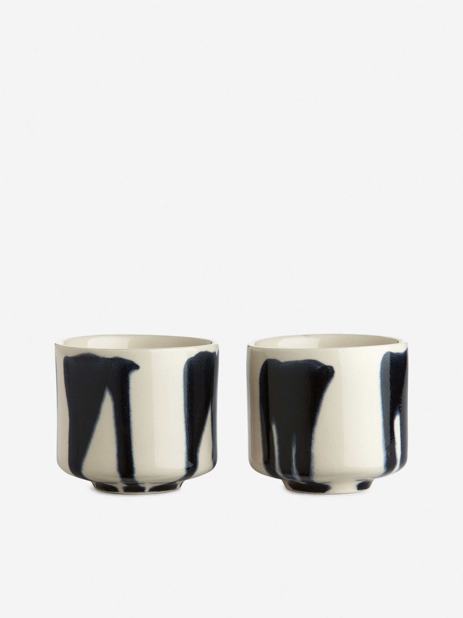Lot de 2 tasses en grès - Blanc cassé / Taches de bleu/Bleu/Blanc/Éclaboussure rose/Carreaux bleus