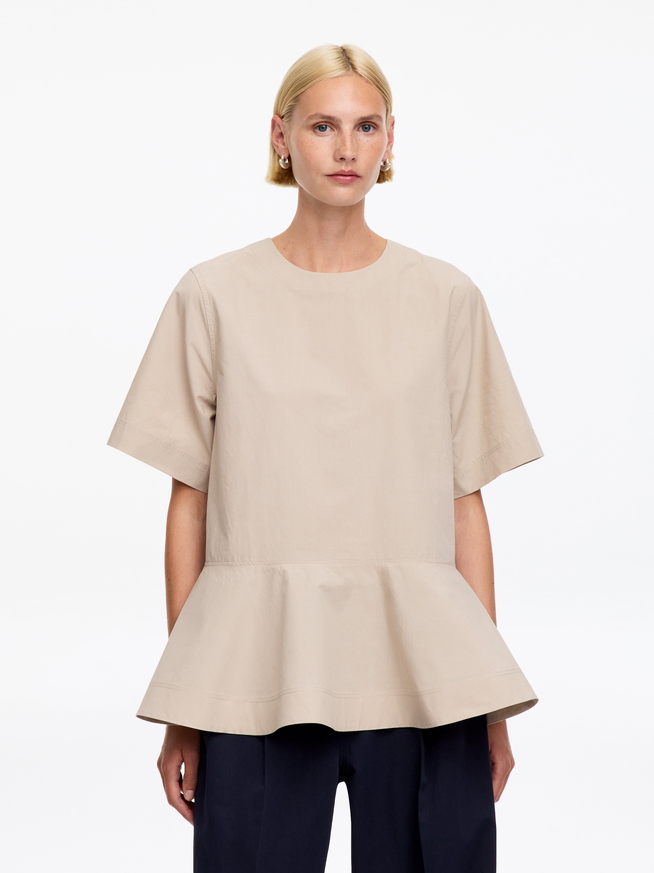 Pima Cotton Peplum T-Shirt-Beige-20022
