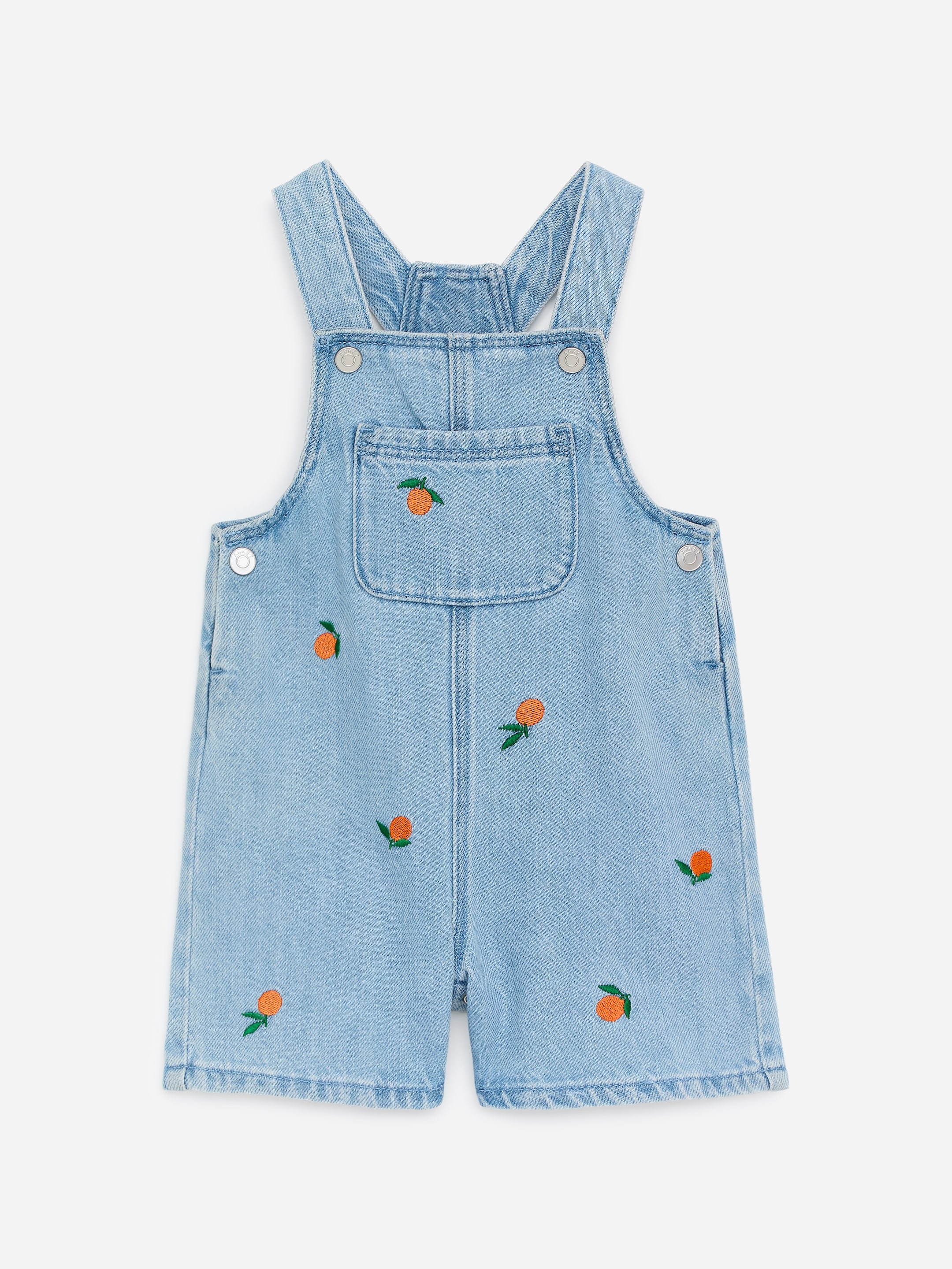 Embroidered Denim Dungaree Shorts-#798DB2-19072