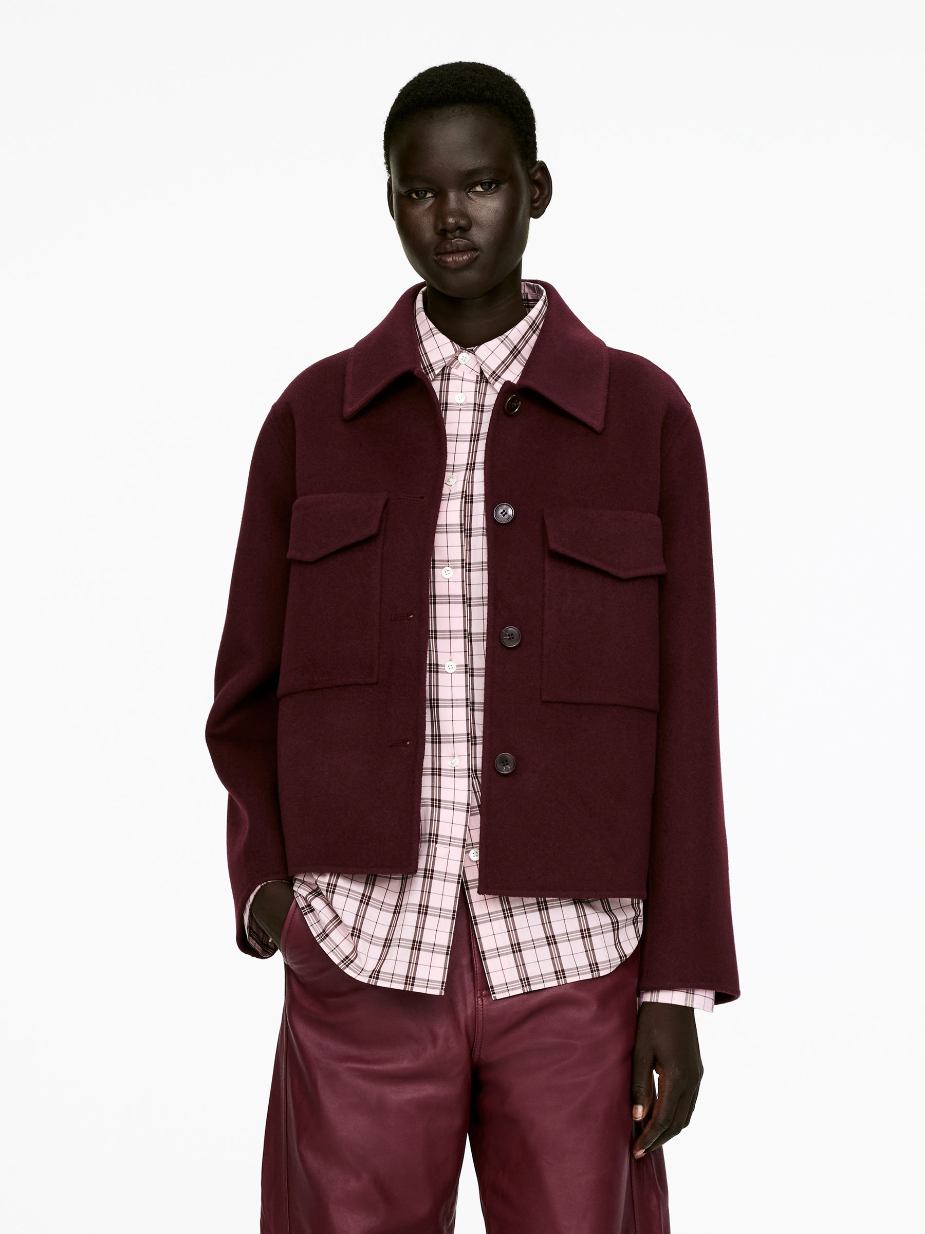 Double-Face Wool Overshirt-#4B262D-16153