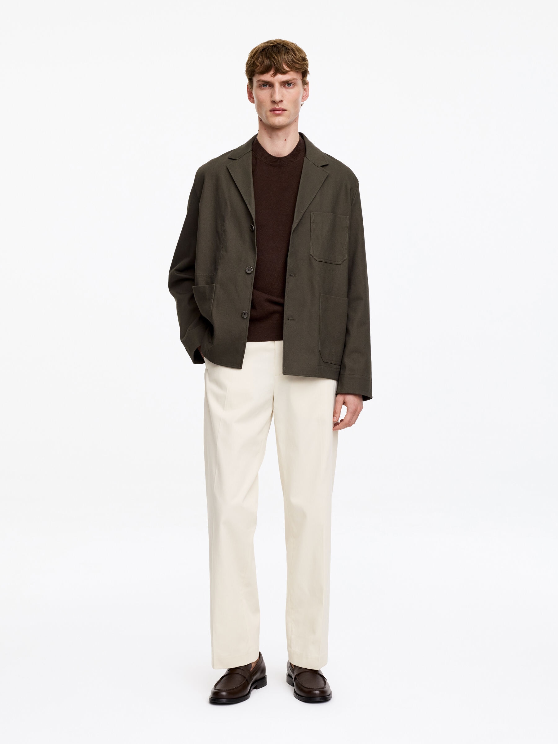Pantalones de sarga de algodón de corte relajado - Blanco roto - Corte relajado - Men - StillMedia/Lookbook - 2