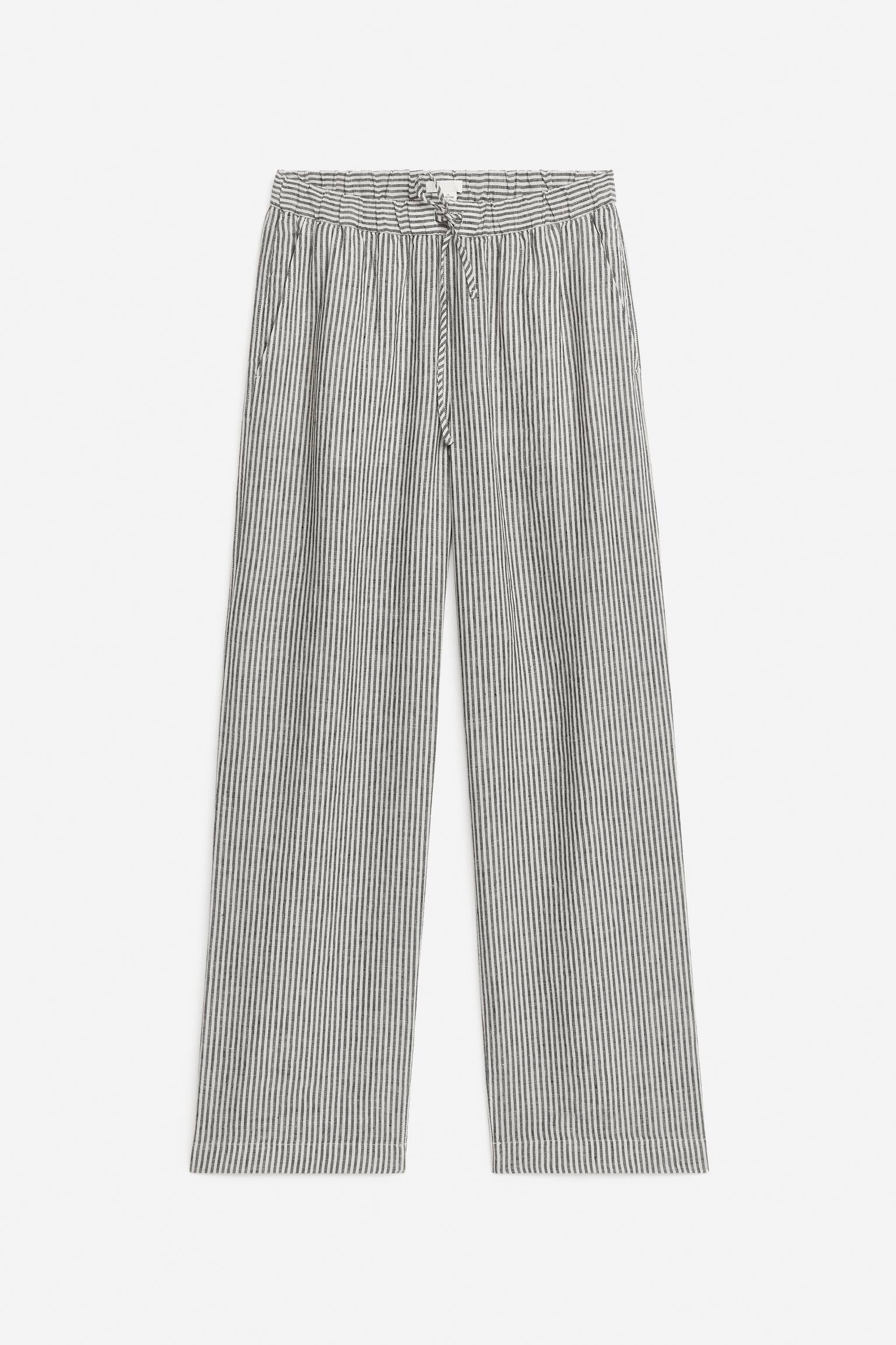 Linen Drawstring Trousers - Off White/Black