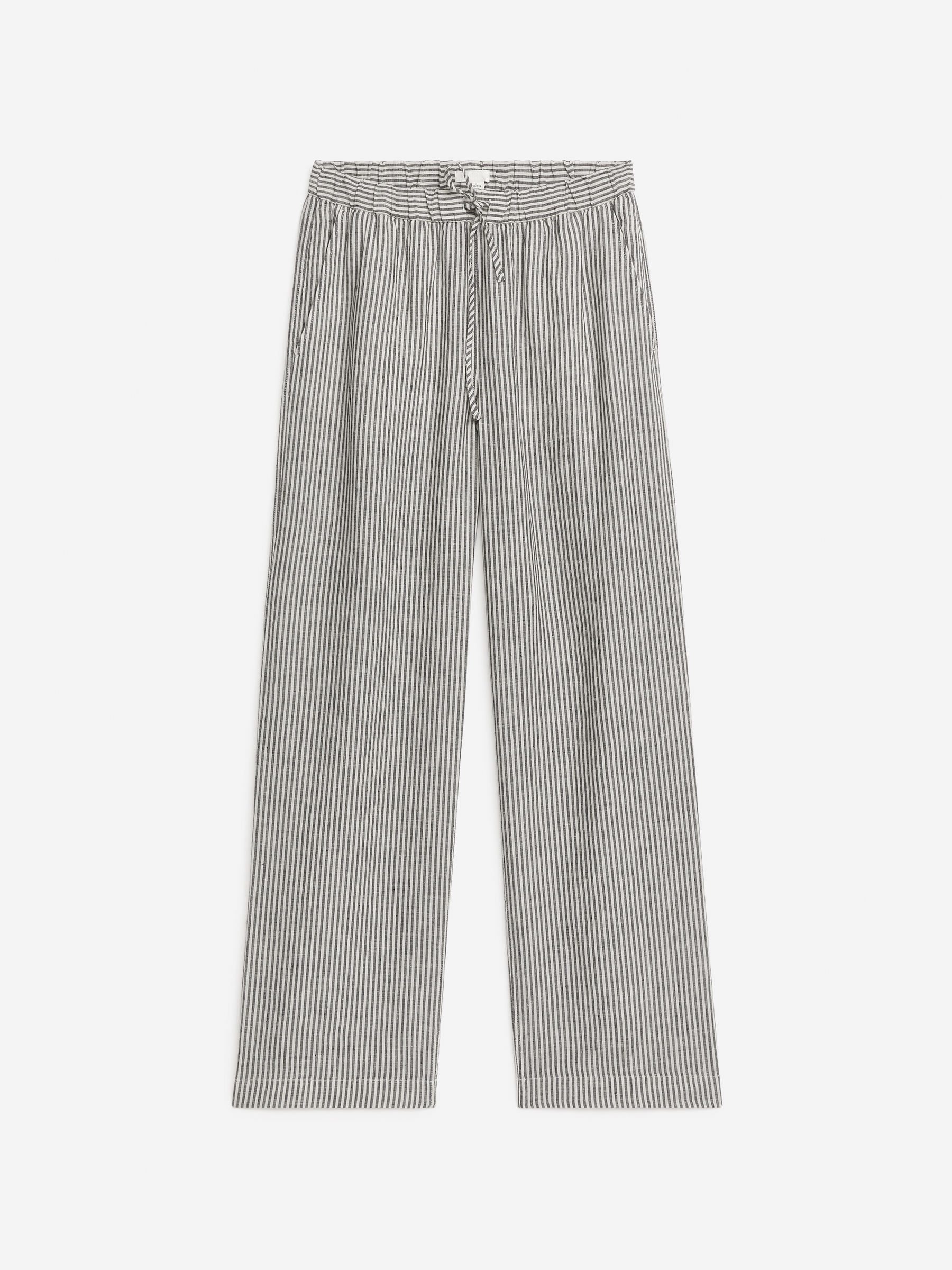 Linen Drawstring Trousers-Black-1488