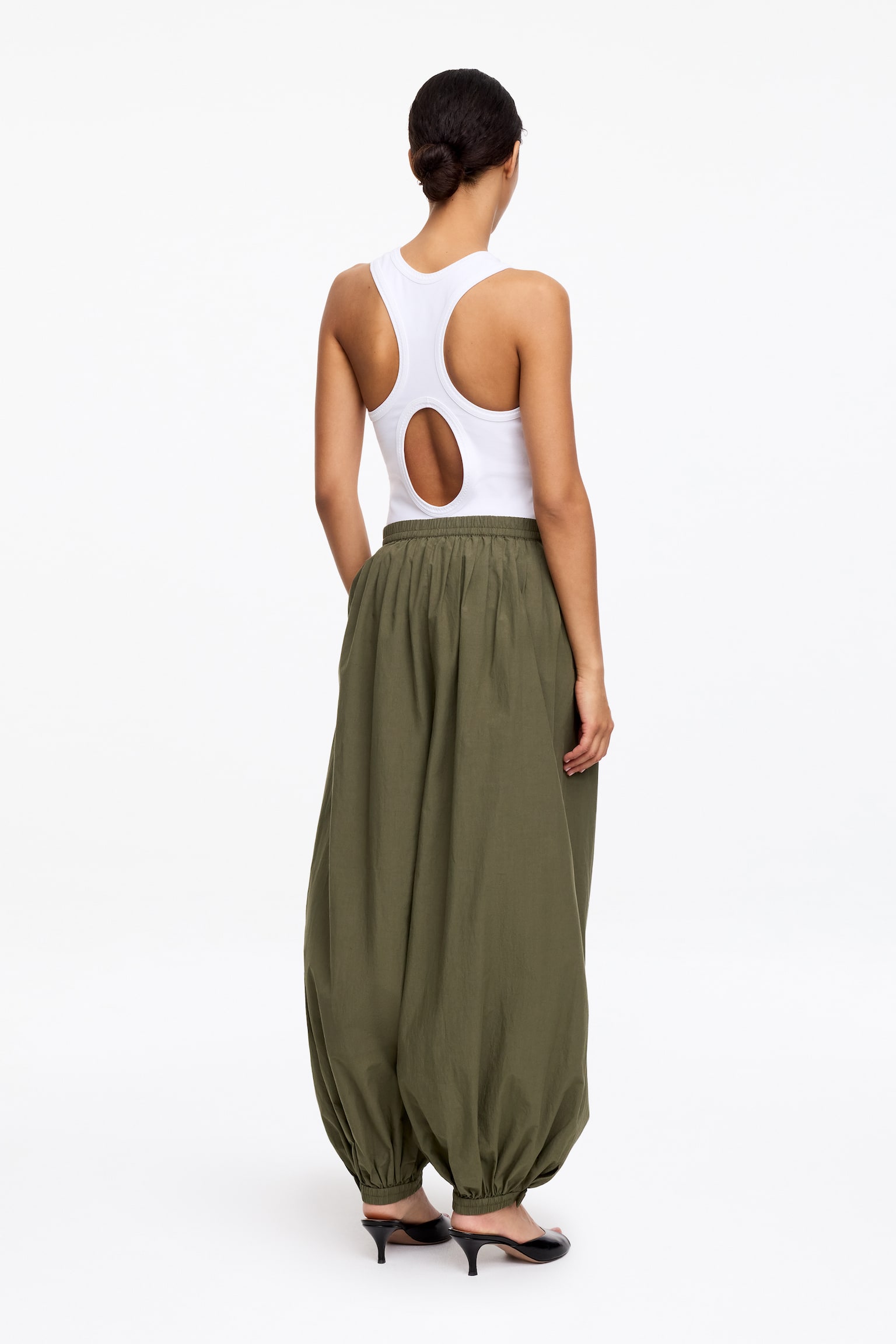 Pantaloni in cotone a palloncino - Verde kaki/Nero - 6