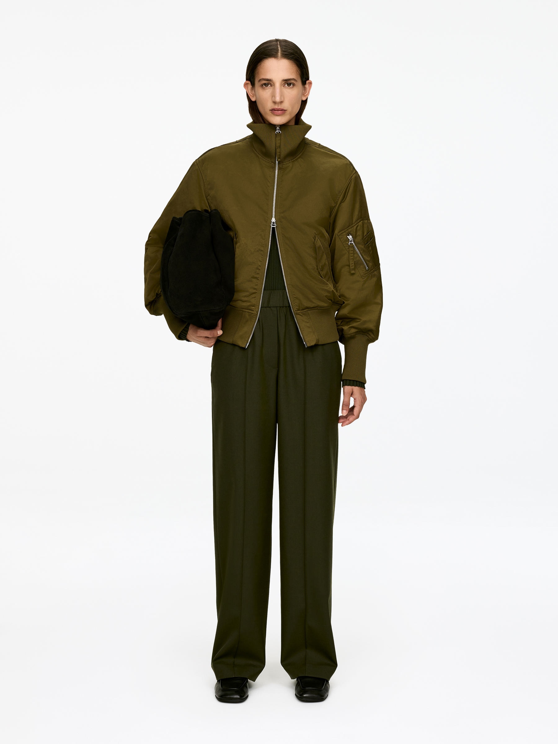 Elastic Waist Tailored Trousers-#3C3F2E-16770