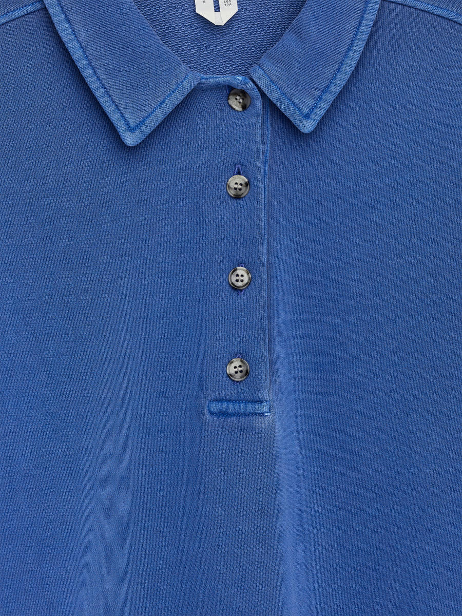 French Terry & Denim Long Sleeve Polo Top