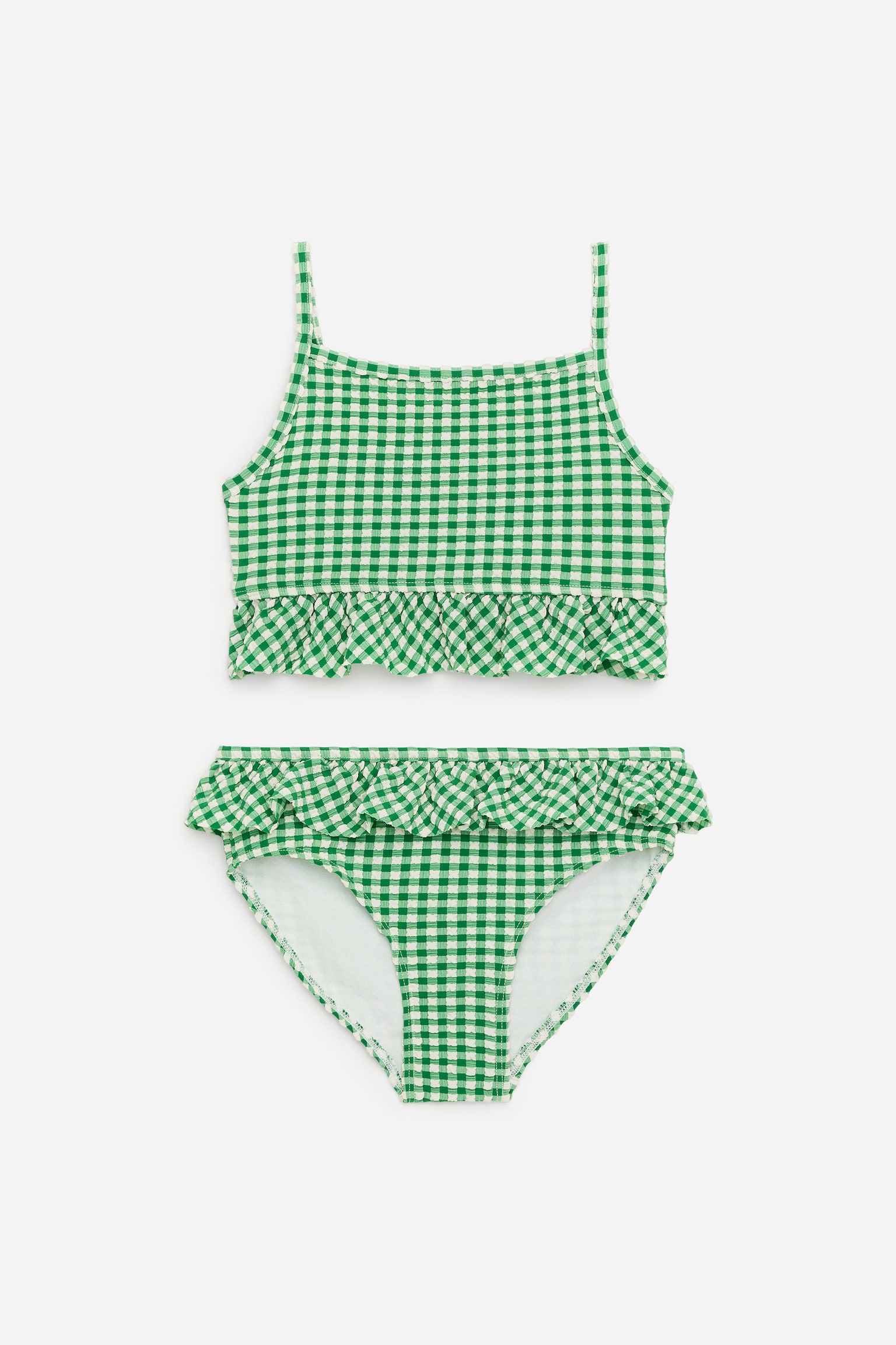 Bikini in seersucker con gala - Verde/Bianco - 1