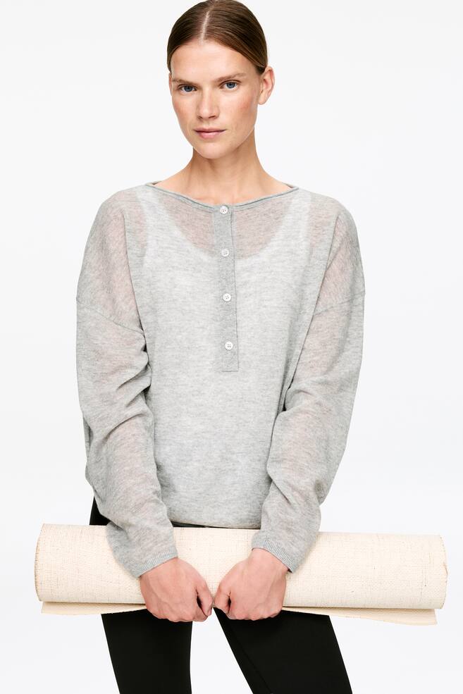 Pull à col bateau en pur cachemire-gris - 5